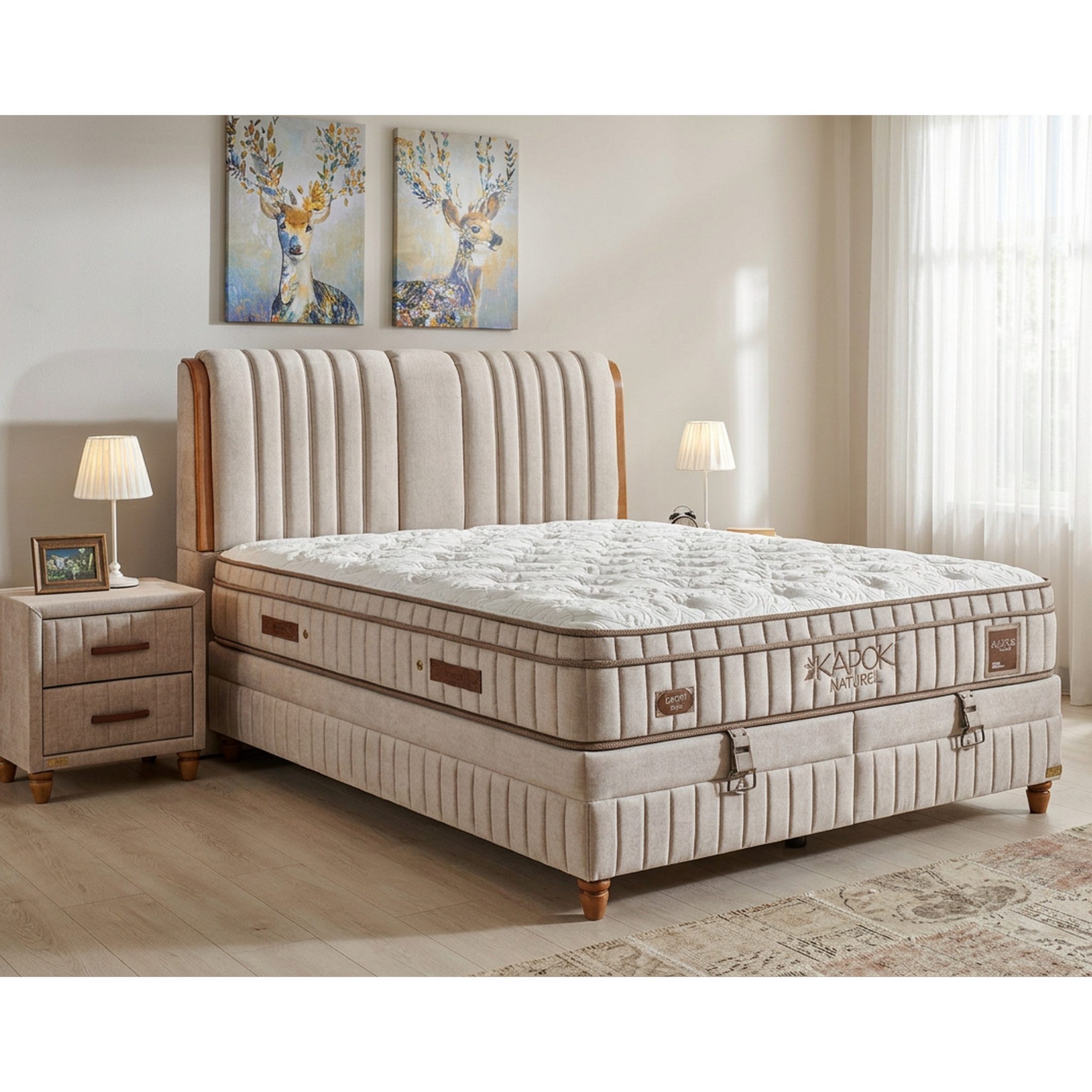 Bambi Boxspringbett mit Matratze Kopfteil Boxspringbett 180x200 - 90x200 Kapok (Doppelbett mit Fußteil, 4-St., Multipocket-Matratze H3 Matratze Topper, Kopfteil, Bettkästen), inkl. Lieferung