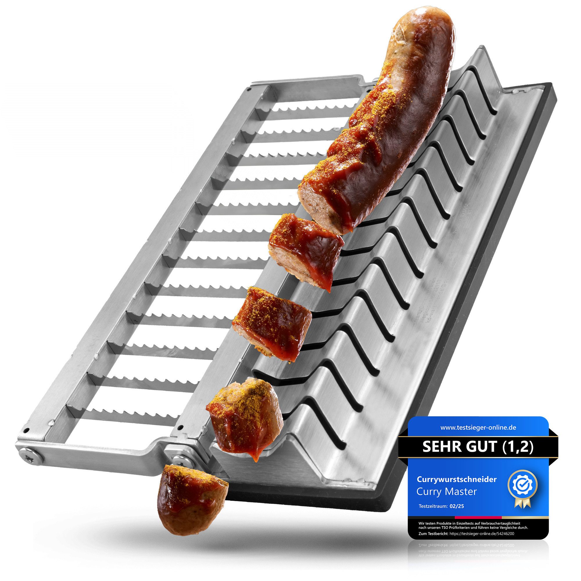 Curry Master Wurstschneider Currywurstschneider Bratwurstschneider für Zuhause, Manuell, Spühlmaschinenfest, Ultra-Scharfe Edelstahlklingen