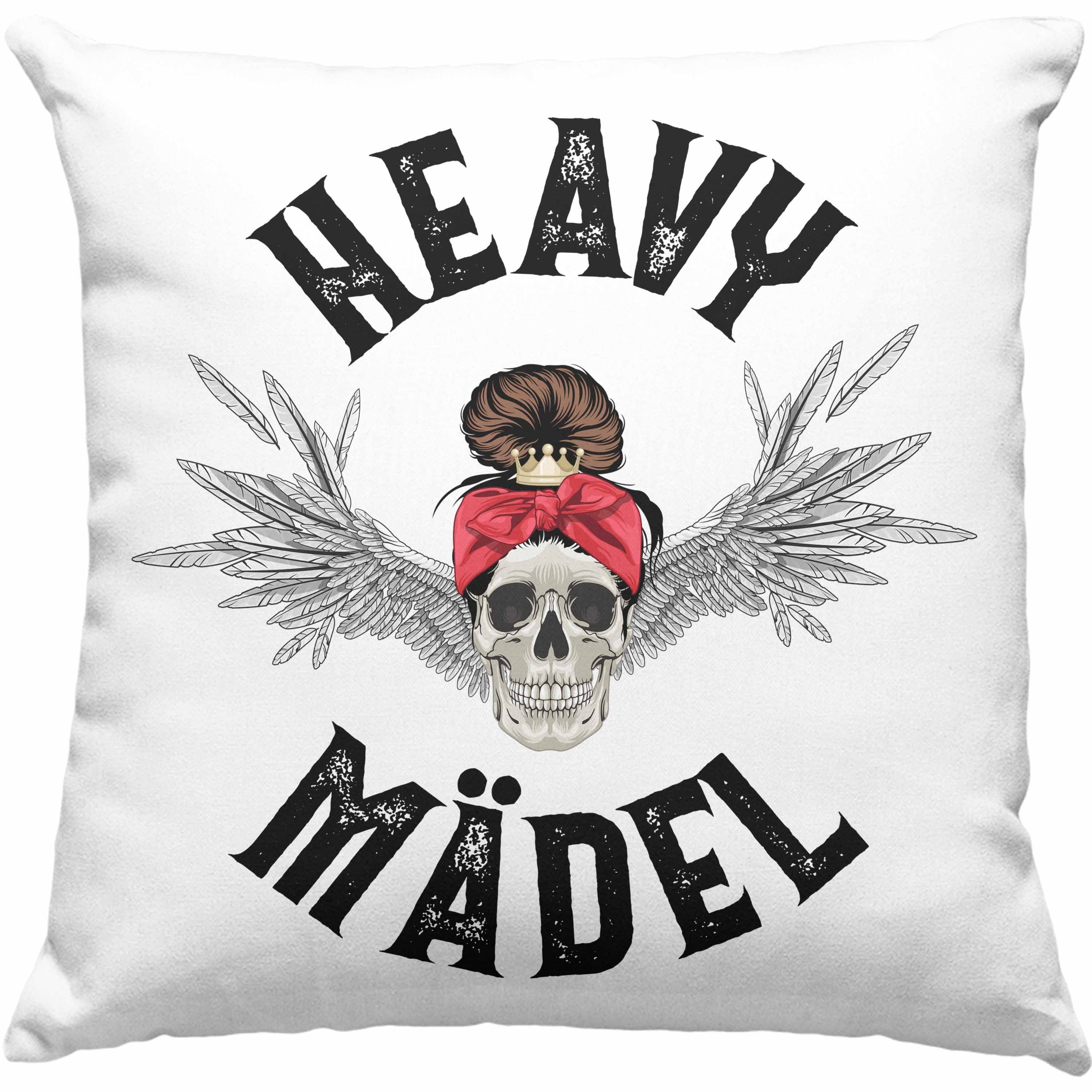 Trendation Dekokissen Trendation - Heavy Metal Mädel Geschenk Frauen Kissen Death Metal Becher Metalfal Rocker Biker Geschenkidee Dekokissen mit Füllung 40x40 Rosa