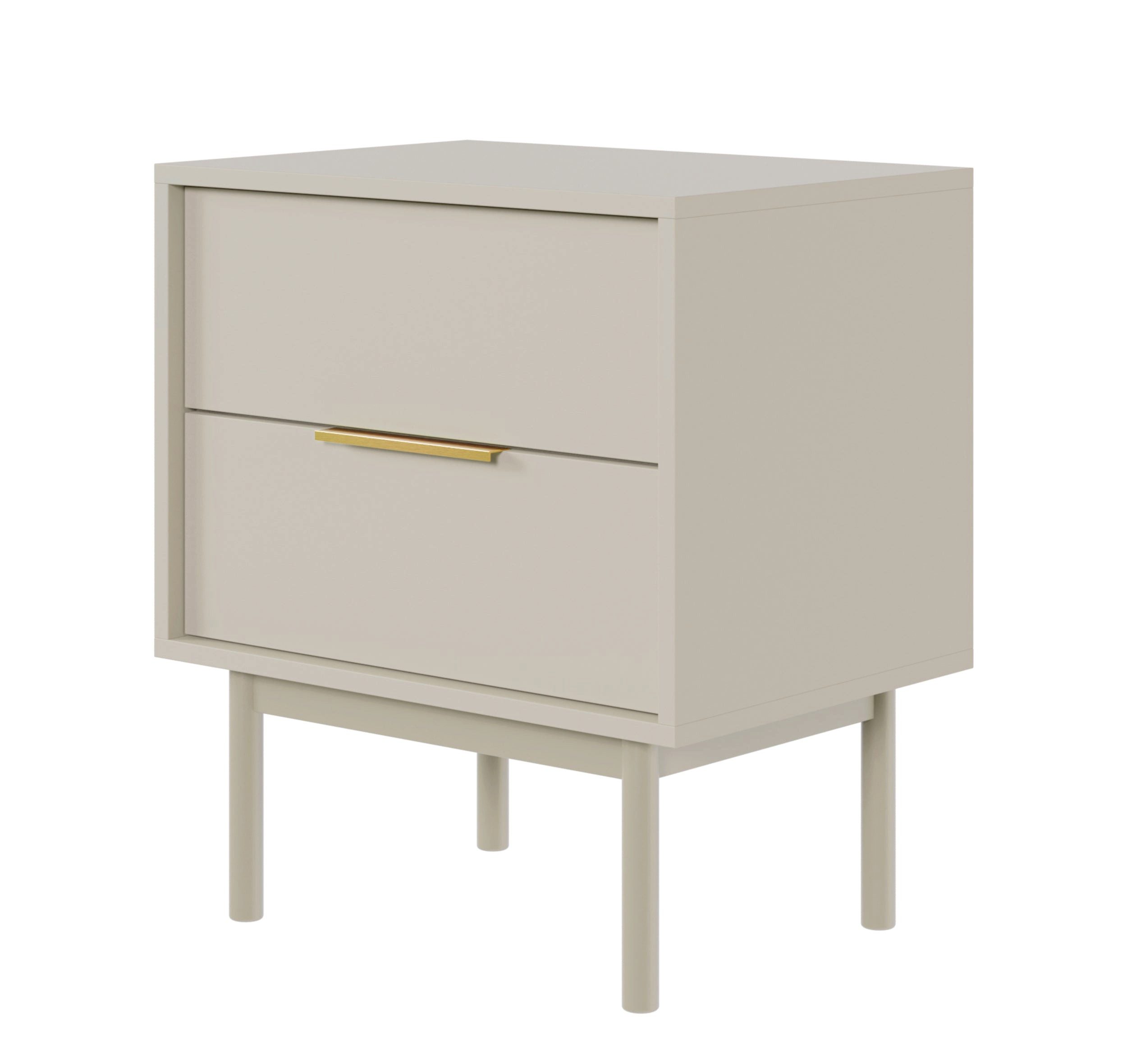 Selsey Nachttisch VIVIARO, 2 Schublanden mit Soft-Close-Funktion und goldfarbenem Stangengriff