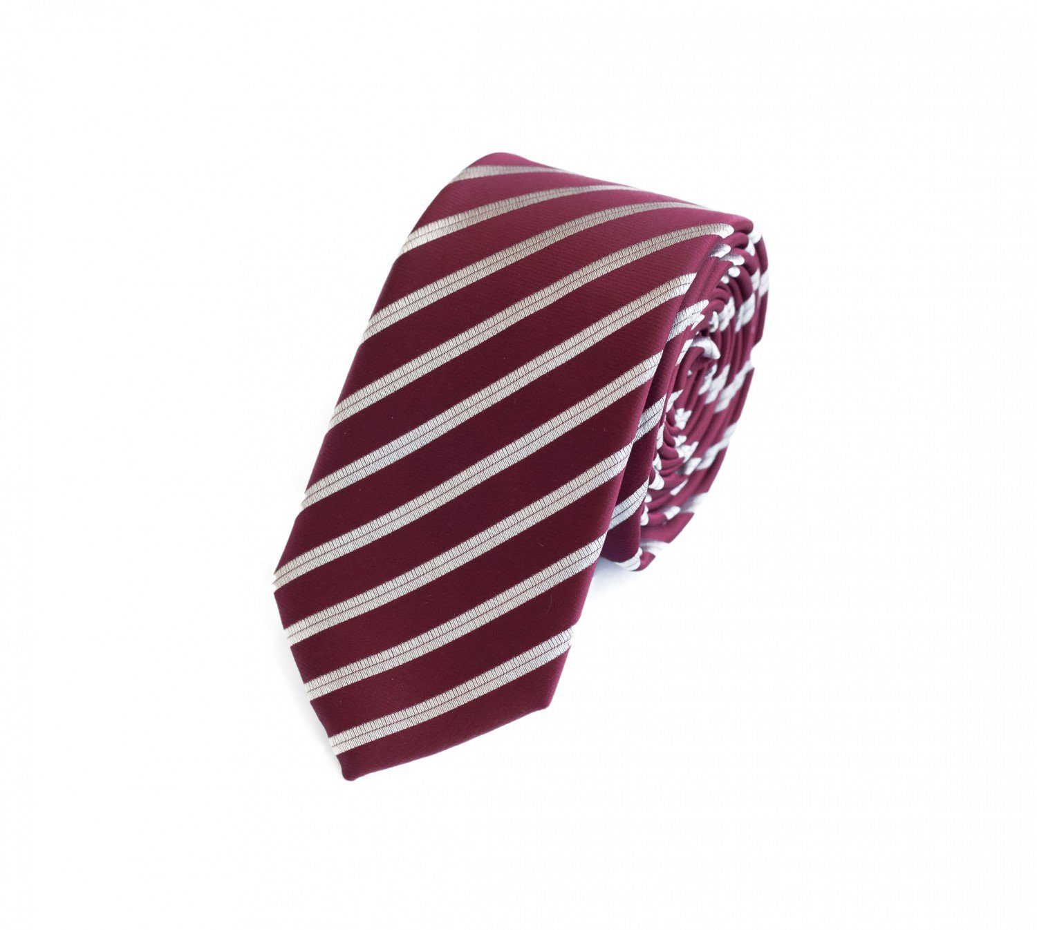 Fabio Farini Krawatte Herren Krawatten mit Farbton Rot - Schlips in 6cm (ohne Box, Gestreift) Schmal (6cm), Dunkelrot/Silber