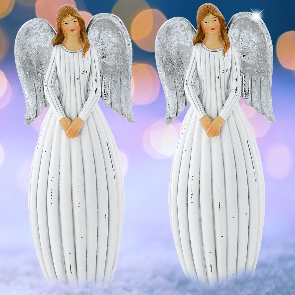 etc-shop LED Dekolicht, 2er Set Winter Engel Dekoration Wehnachts Tisch Steh Figuren weiß | Leuchtfiguren