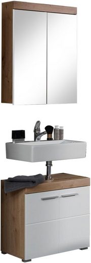 trendteam Badmöbel-Set »Amanda«, (Set, 2-St), mit Spiegelschrank und Waschbeckenunterschrank, MDF-Fronten in Hochglanz- oder Holzoptik