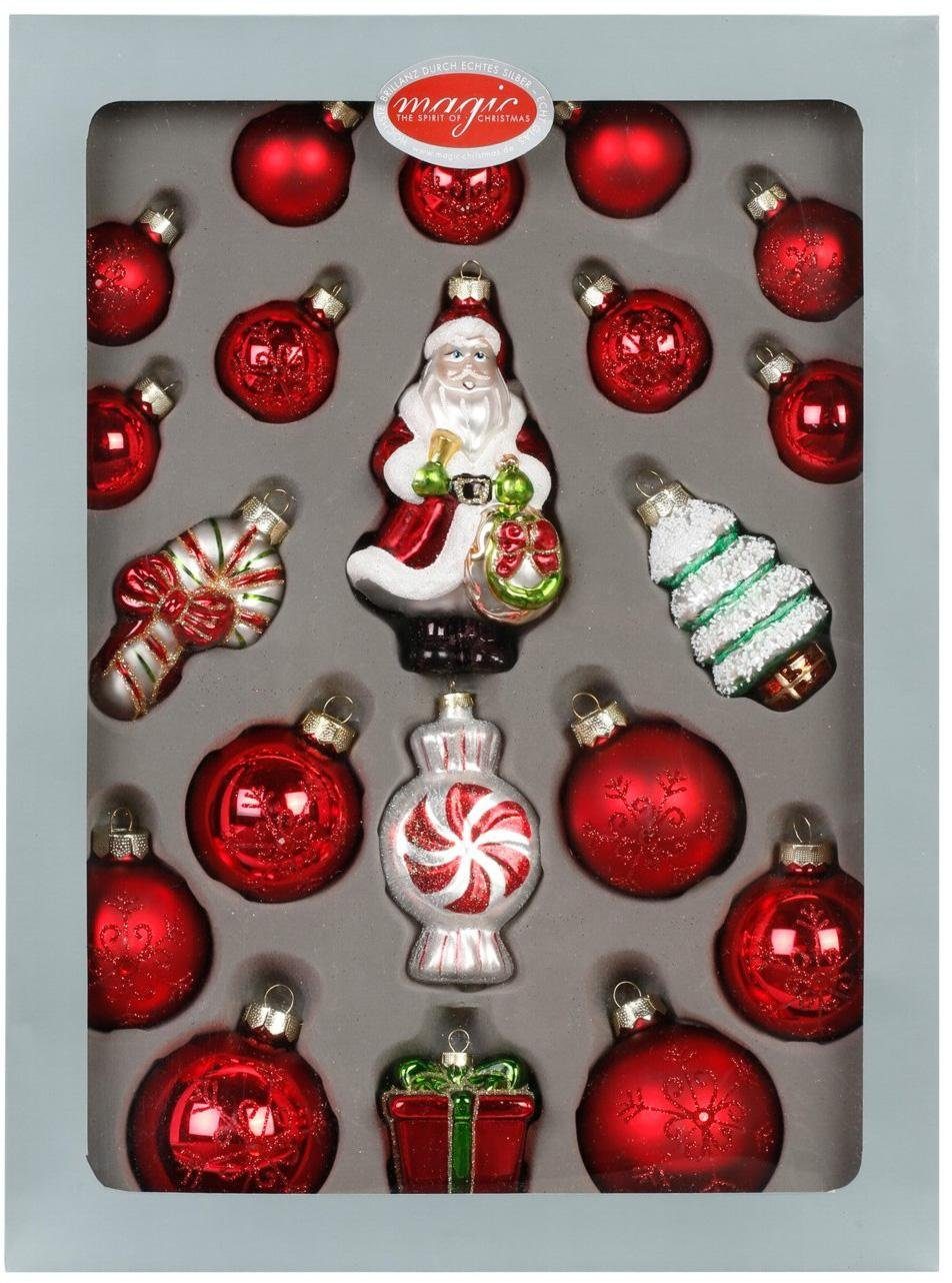 3er Set Christbaumschmuck Kugeln Bonbons Baumschmuck Glas weiß rot