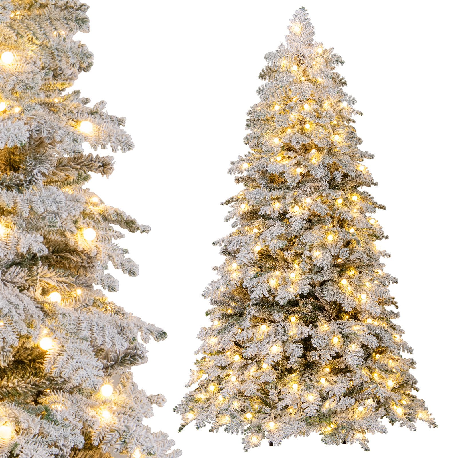COSTWAY Künstlicher Weihnachtsbaum, 180cm mit Schnee, 130 Kugeln, 260 LEDs