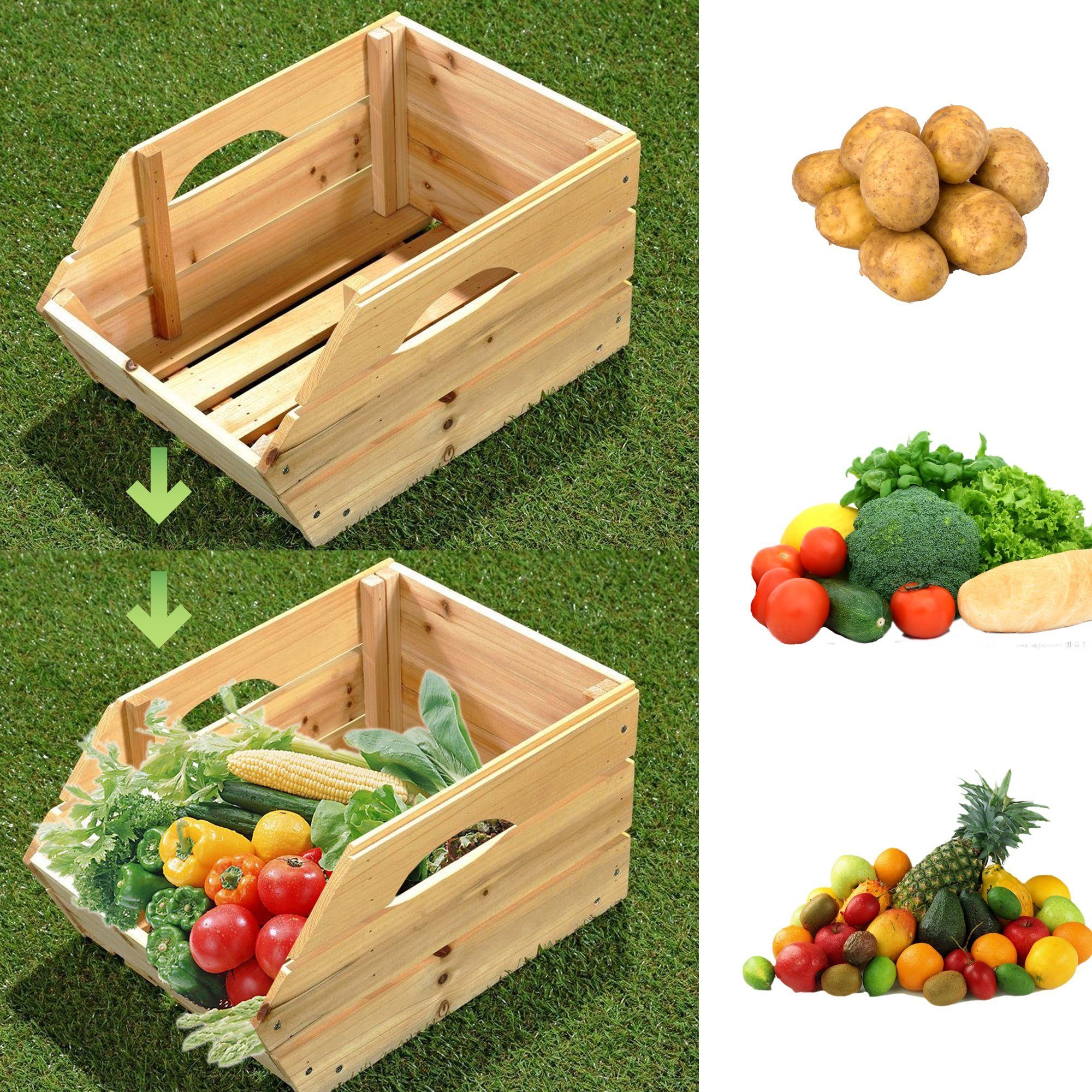 2 Stk Obststeige Kartoffelkisten Gemüsekisten Holzdesign 600x400x115mm Gastlando 