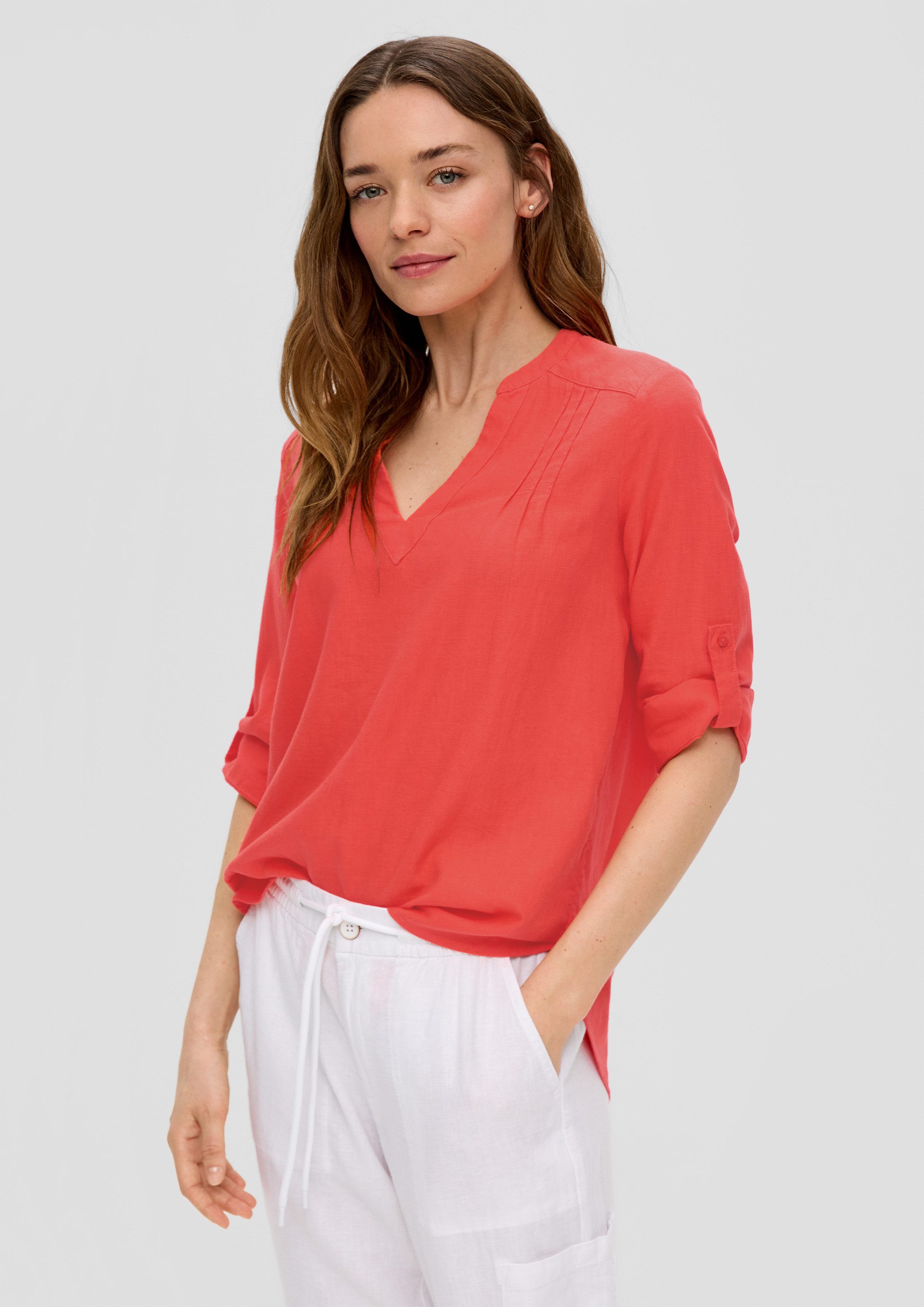s.Oliver Kurzarmbluse Bluse Leinenbluse mit 3/4-Arm und Tunika-Ausschnitt