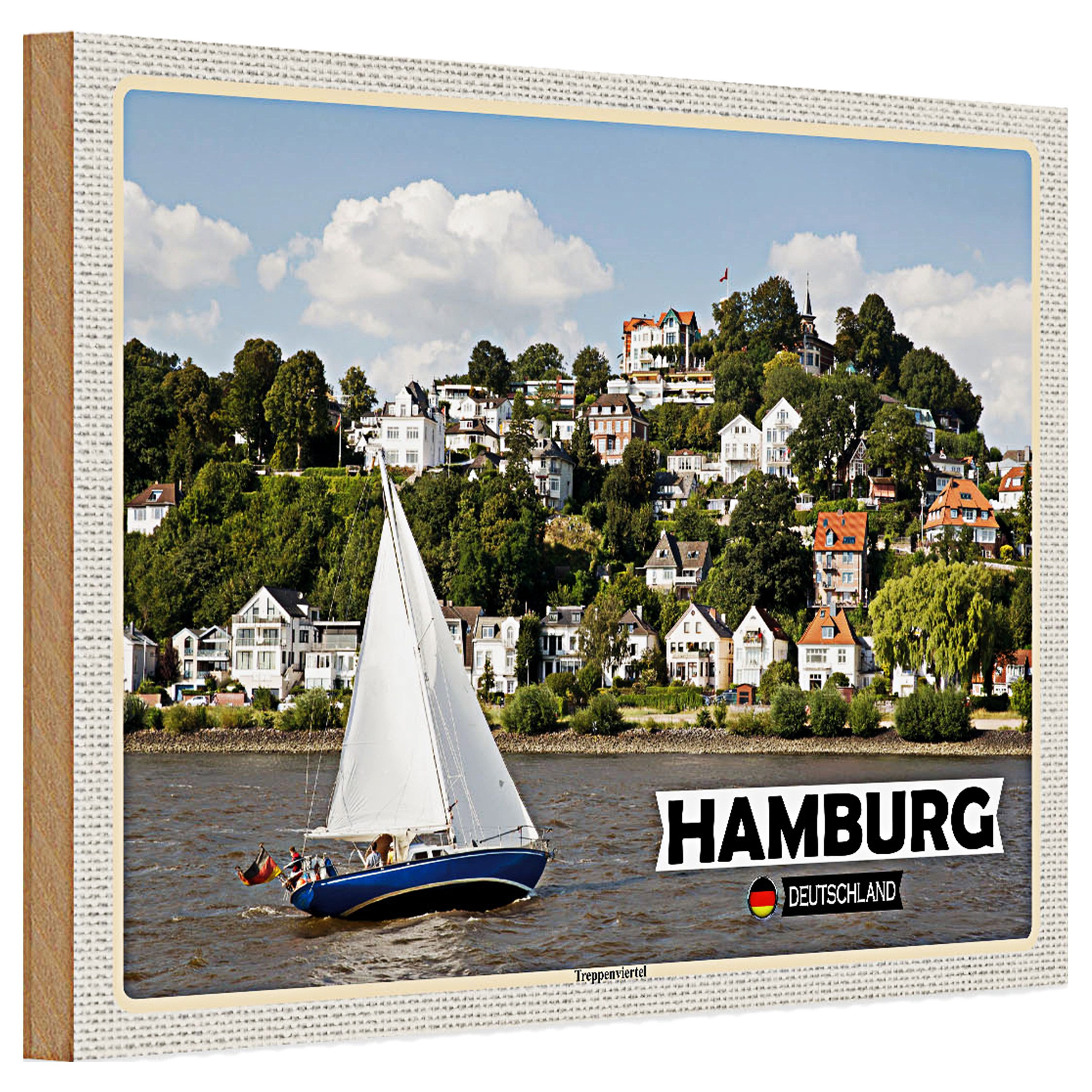 Roomando Holzbild Holzschild Städte Hamburg Treppenviertel Boot 30x20cm