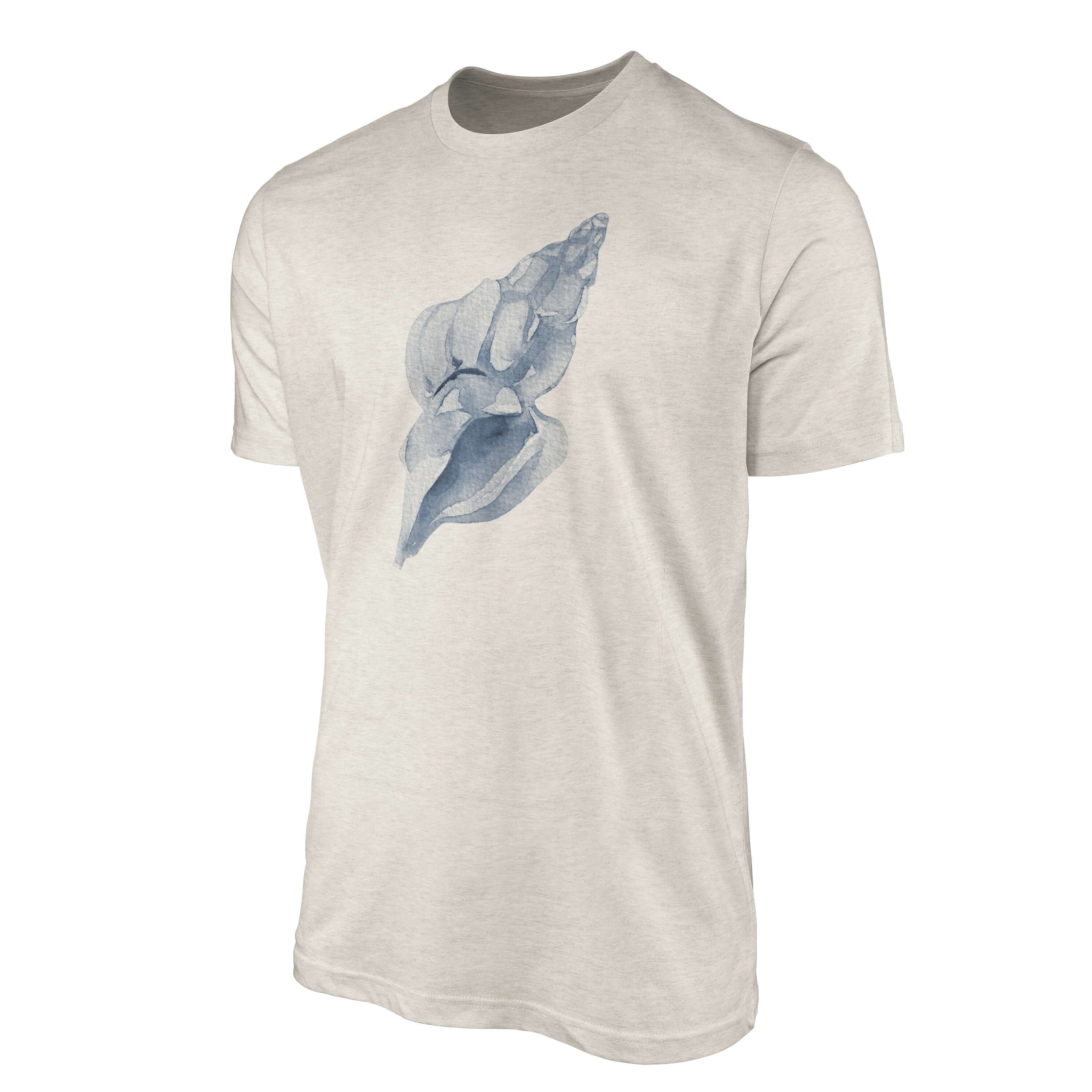 Sinus Nachhaltig (1-tlg) T-Shirt 100% Wasserfarben Bio-Baumwolle Motiv T-Shirt aus Art Shirt Herren gekämmte Ökomode Muschel