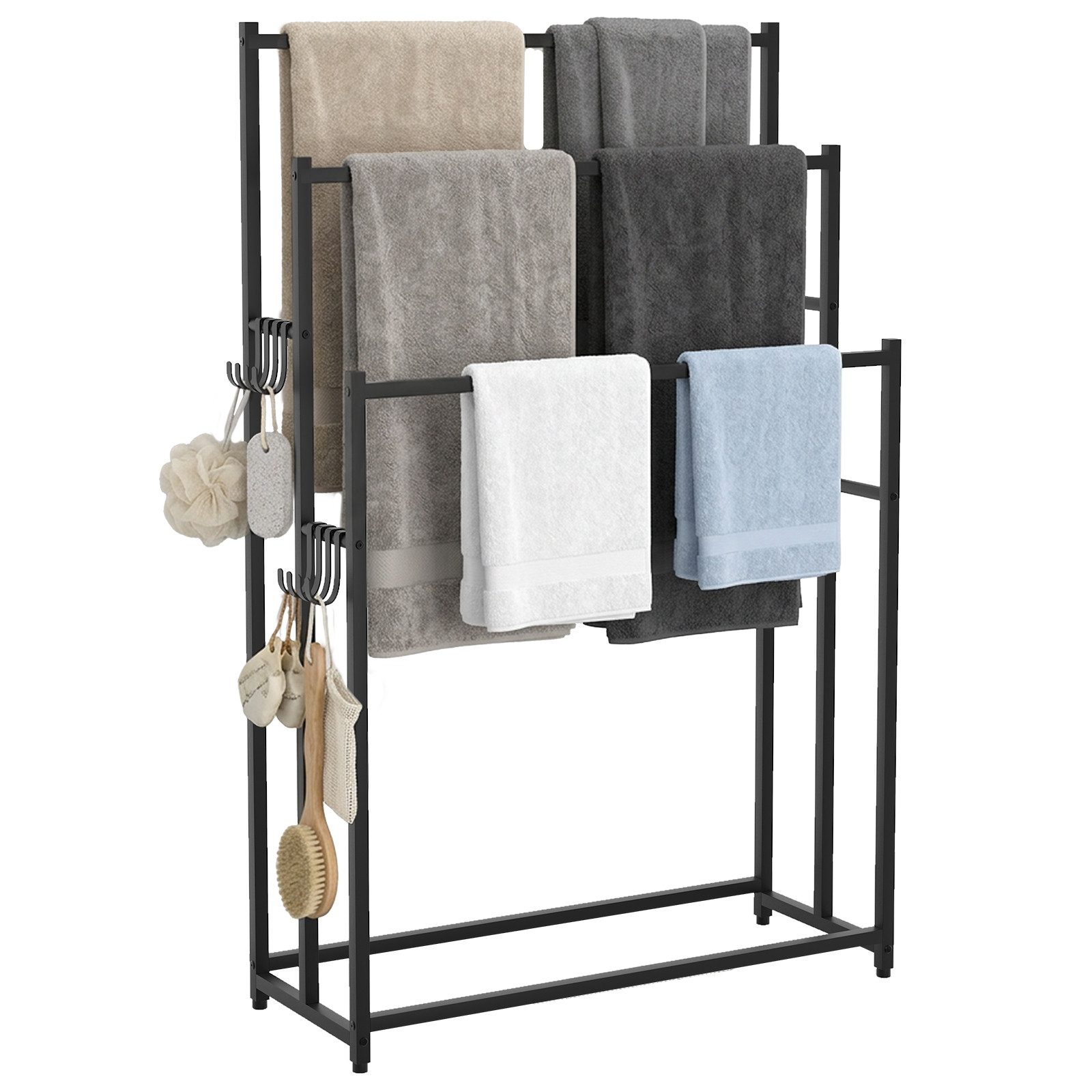 GLIESE Wäscheständer Beweglich Wäscheständer mit 3 Stangen aus Metall, Handtuchhalter, Vierkant-Stange mit rutschfester Oberfläche, 75 x 30 x 120cm