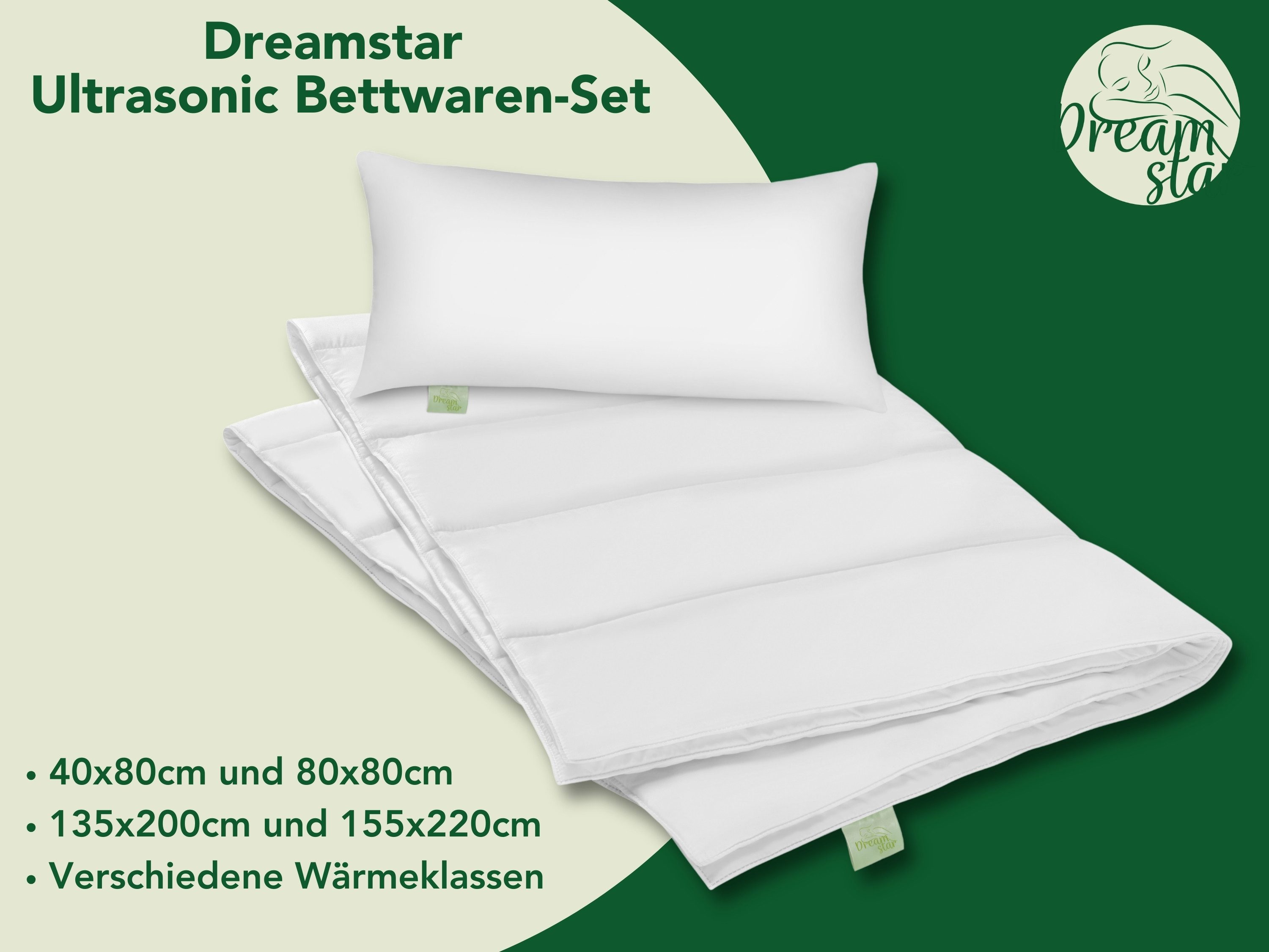 Dreamstar Microfaserbettdecke + Kopfkissen Eco, Bettdecke 135x200 oder 155x220 cm mit Kissen 40x80 oder 80x80 cm, Füllung: Faserfüllung, Bezug: Microfaser, Bettwaren-Set, 4 Jahreszeiten-Bettdecke & Kissen, weich & atmungsaktiv
