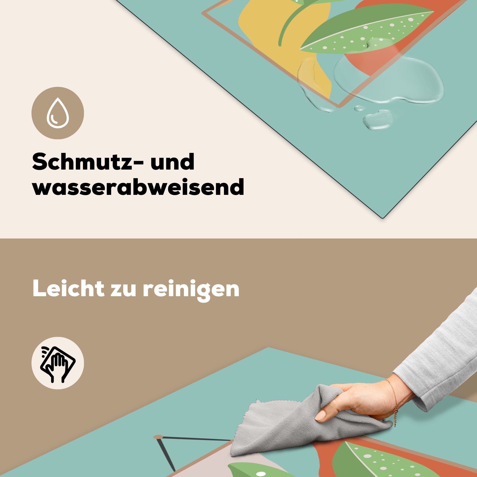 - für Rahmen MuchoWow Vinyl, küche tlg), - (1 Arbeitsplatte Pflanze cm, Ceranfeldabdeckung, Farben, 78x78 Blätter Herdblende-/Abdeckplatte -