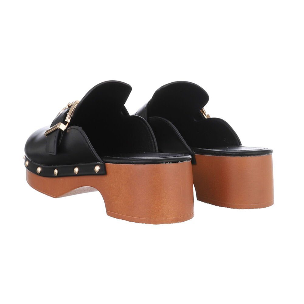 Ital-Design Damen Mules Boho/Hippie Plateausandaletten (85878216) Blockabsatz Sandalen & Sandaletten in Schwarz