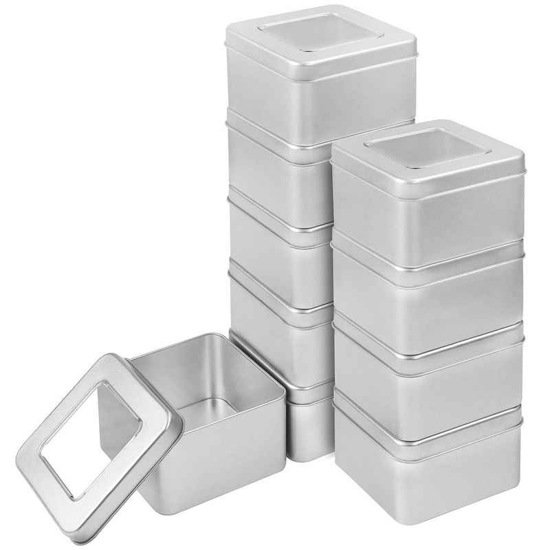 Kurtzy Aufbewahrungsbox 10er Pack Silberne Metalldosen - Kleine Metallboxen 9x9xH5,7cm, Silberne Metalldosen 10er Pack - Kleine Metallboxen 9x9xH5,7cm
