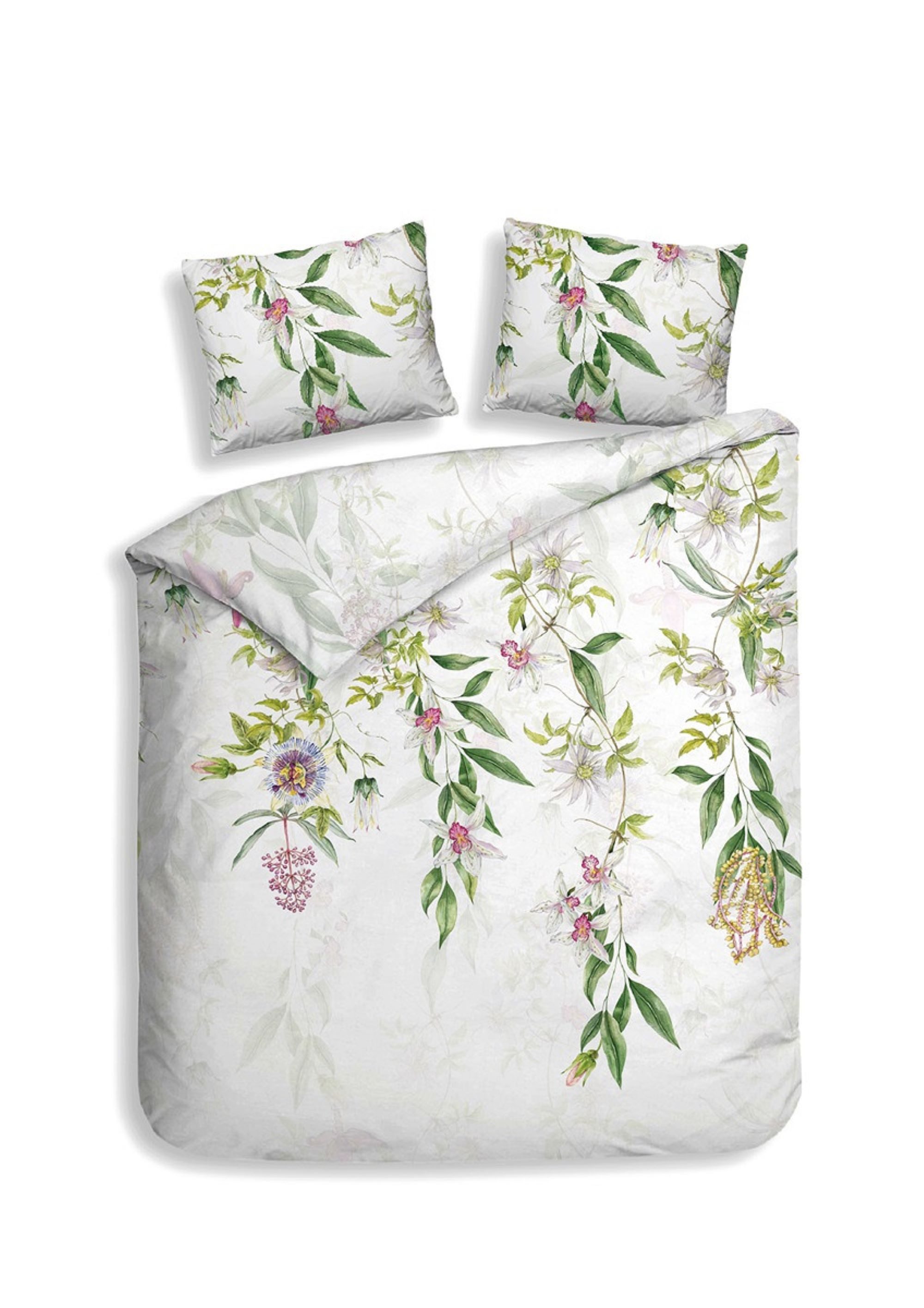 Heckett and Lane Bettwäsche Heckettlane Satin Bettwäsche 135x200 Anula Off-White Orchideen Blütenr, Mako-Satin, 2 teilig, für den Sommer und Winter