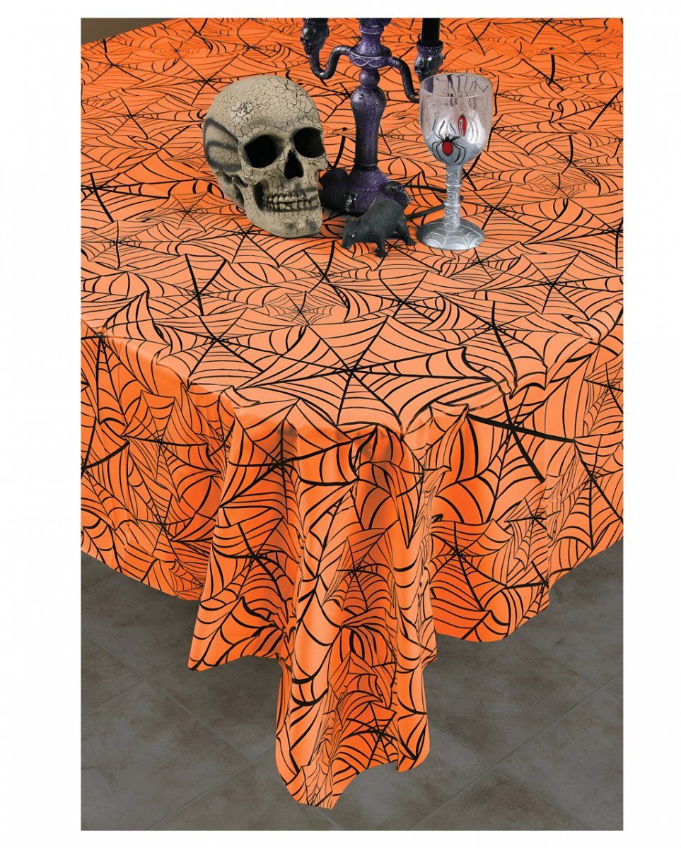 Horror-Shop Dekofigur Halloween Spinnweben Tischdecke Orange-Schwarz