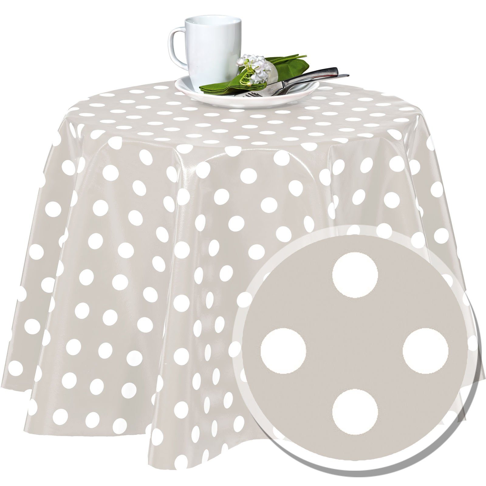 Melody Gartentischdecke Wachstuchtischdecke Gartentischdecke Punkte taupe abwaschbar, fleckenabweisend, wasserabweisend, Glattes Gewebe