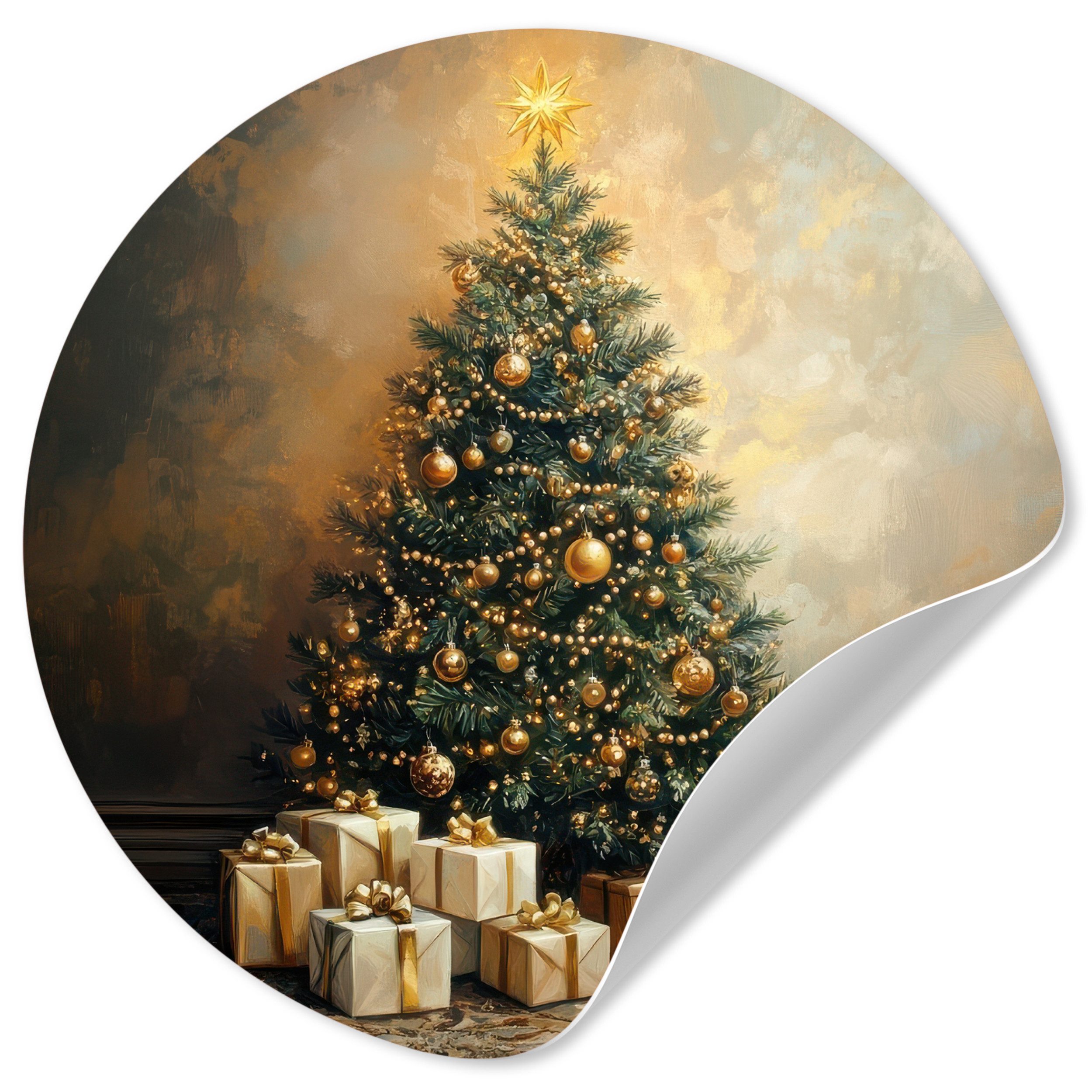 MuchoWow Wandsticker Weihnachtsbaum - Geschenke - Gold (1 St), Tapetensticker Selbstklebend, Wandbild Wohnzimmer, 80x80 cm