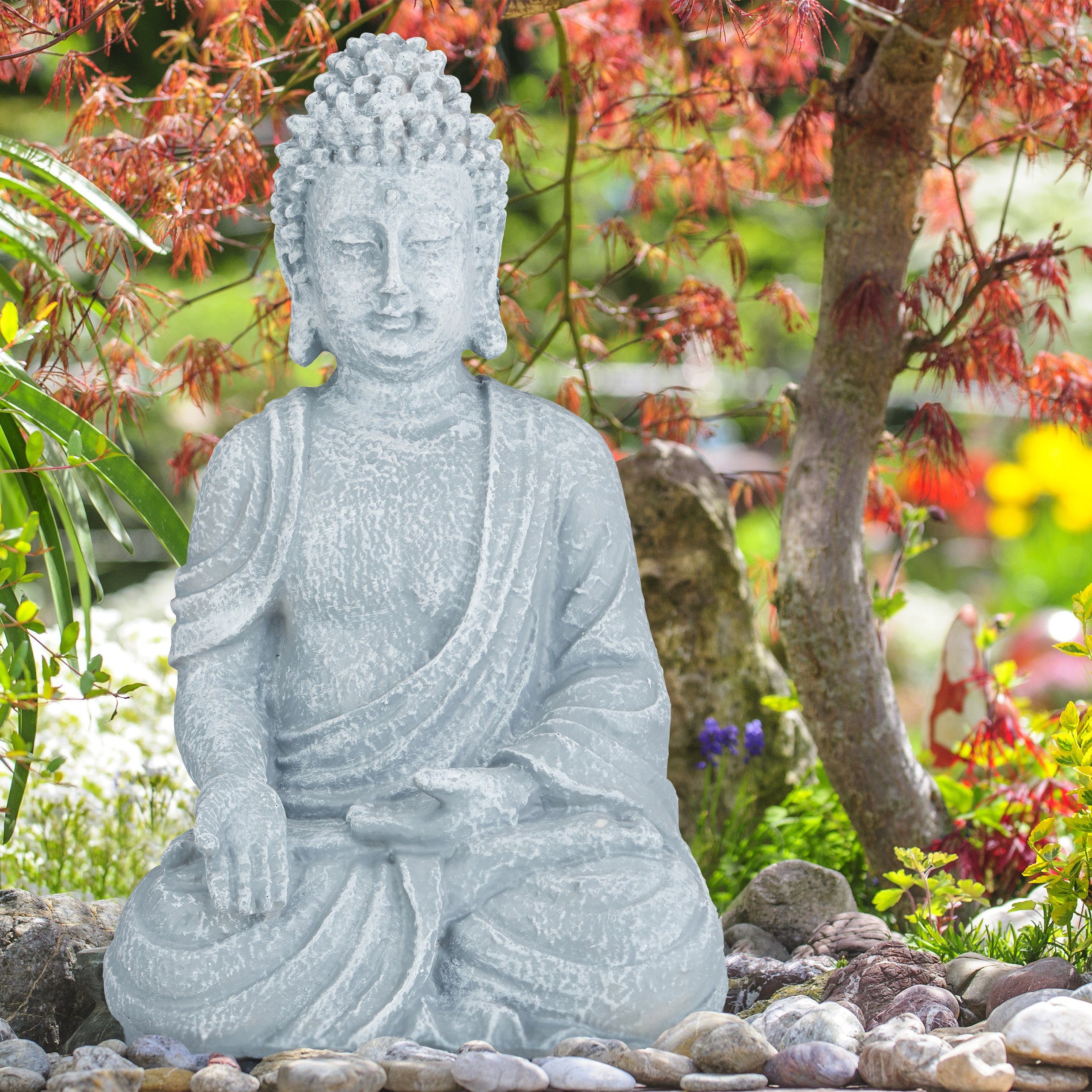 cm, 40 relaxdays Buddha Figur sitzend Buddhafigur hellgrau