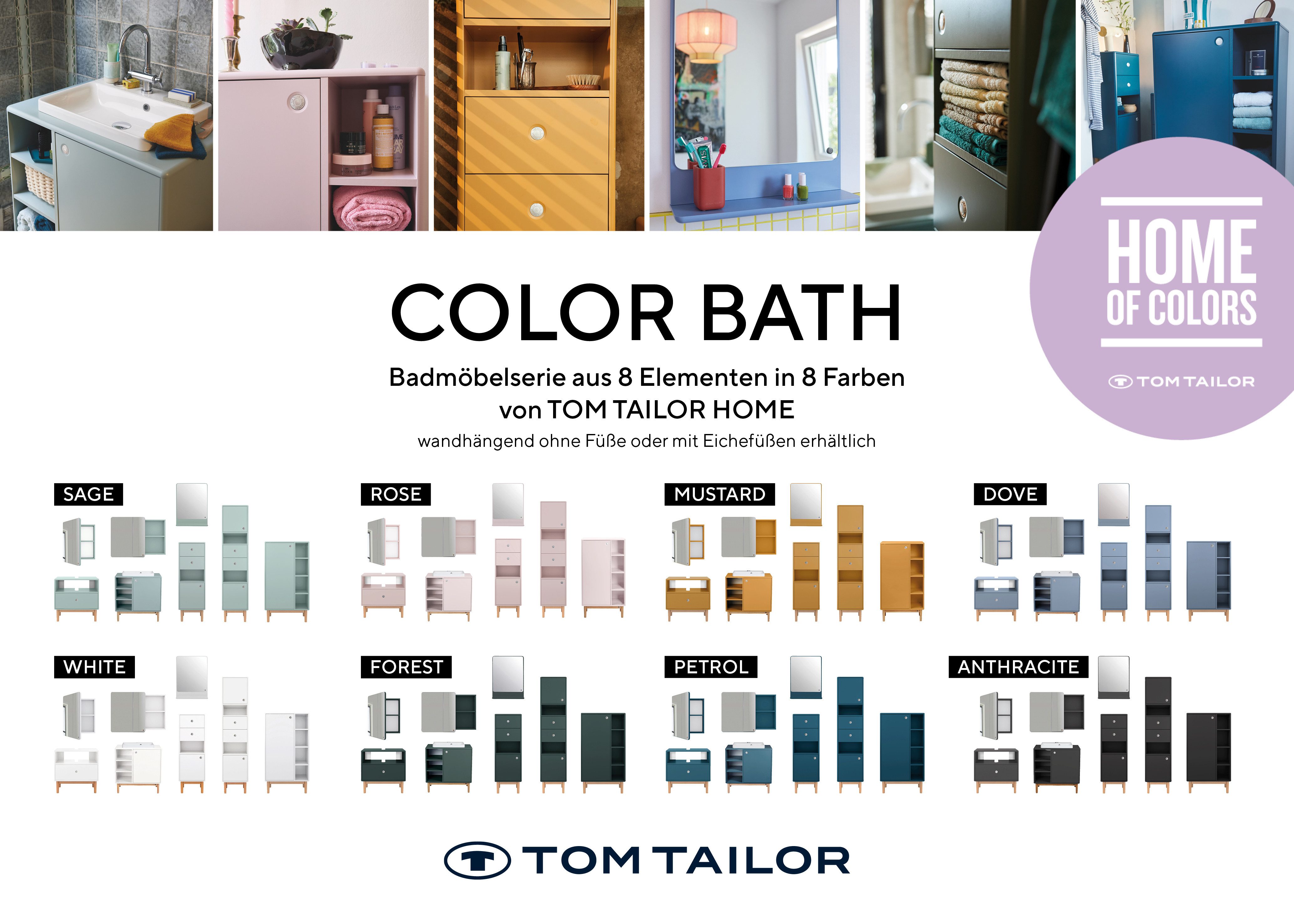 TOM TAILOR HOME Midischrank COLOR BATH Cabinet - 118 x 65,5 x 33,5 cm - in vielen schönen Farben hochwertig lackiert, gerundete Kanten - nur noch wenige Exemplare