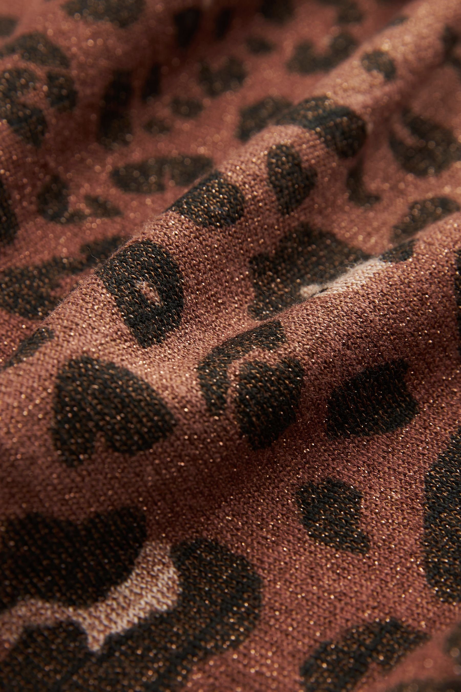 Next Rundhalspullover Pullover und Rundhalsausschnitt Brown mit Animal Print Sparkle (1-tlg)
