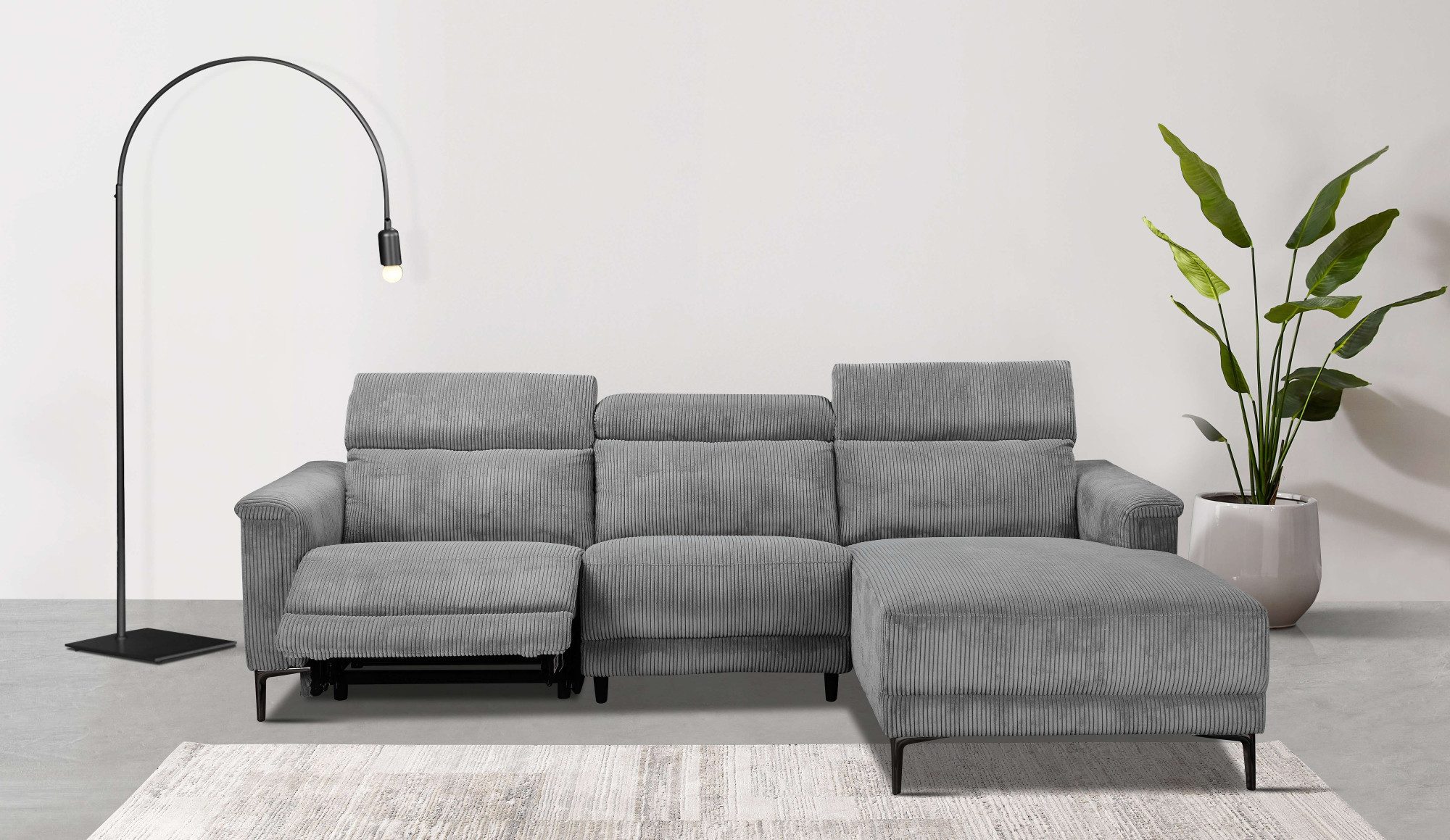 Home affaire Ecksofa Lund in Cord, L-Form, 261 cm, manuelle und elektr. Relaxfunktion, USB-C und Kopfteilverstellung
