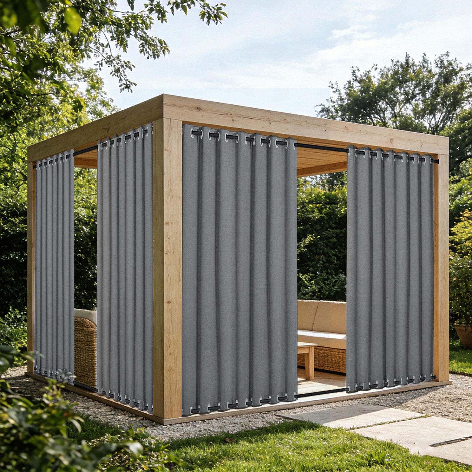 Lapamax Outdoorvorhang 100% Blickdicht Sonnenschutz Wasserdicht Hohe Dichte Gardine (2 St), 1/2 Stücke mit Ösen Vorhang für Außen Garten Terrasse Pavillon
