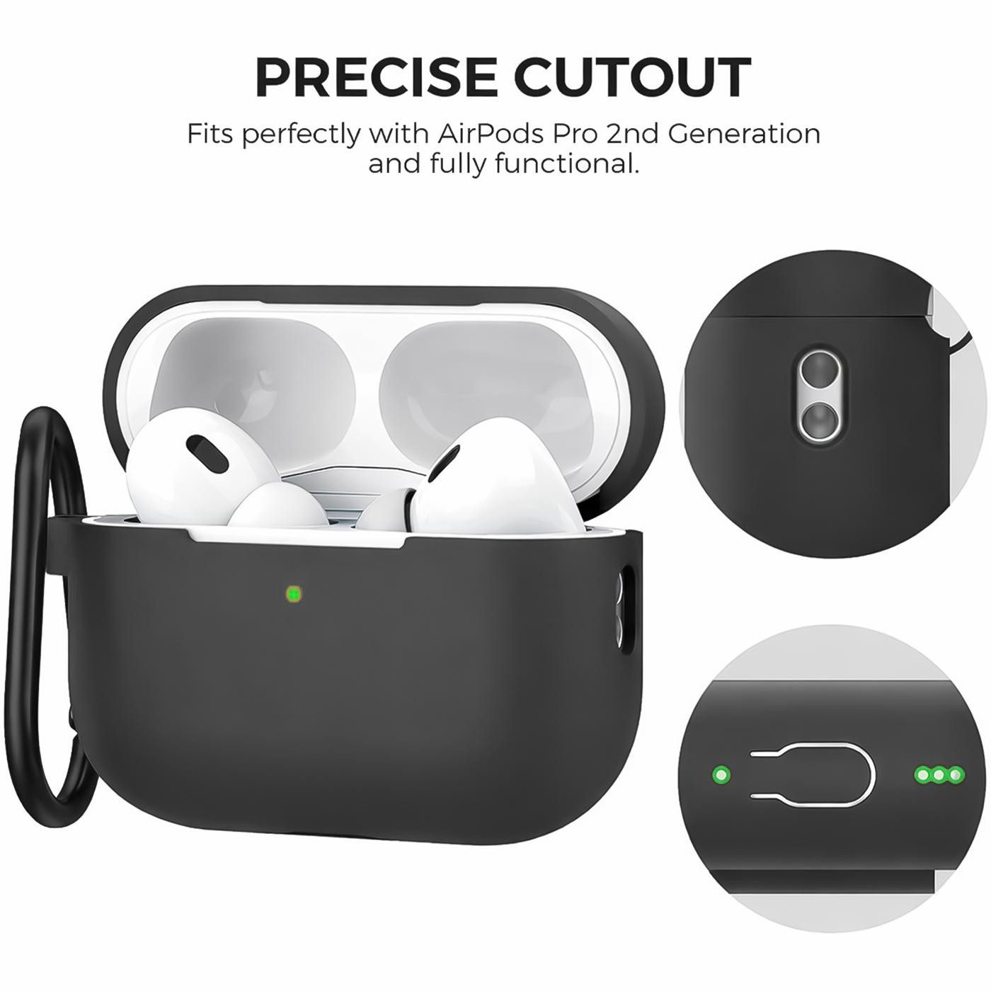 CoolGadget Kopfhörer-Schutzhülle Basic Silikon Hülle für AirPods Pro 2 Schutzhülle mit Karabiner, Soft Touch Case, stoßfest, rutschfest, 360° Schutz, kabellos ladbar
