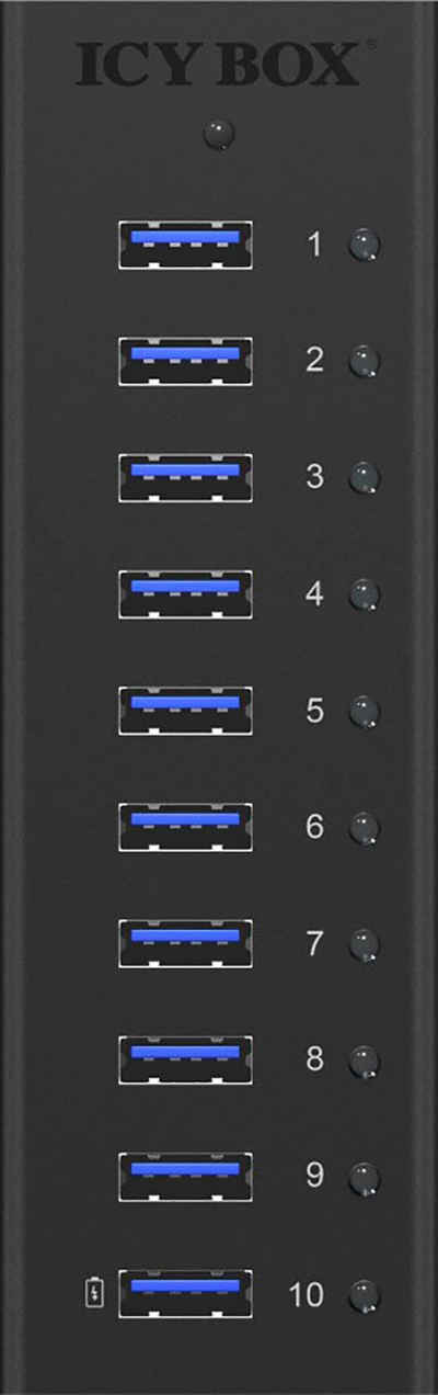 ICY BOX ICY BOX USB 3.2 Hub, 10 Port, Ladeport Alu-Gehäuse USB-Adapter USB Typ A, mit Netzteil