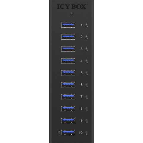 ICY BOX ICY BOX USB 3.2 Hub, 10 Port, Ladeport Alu-Gehäuse USB-Adapter USB Typ A, mit Netzteil