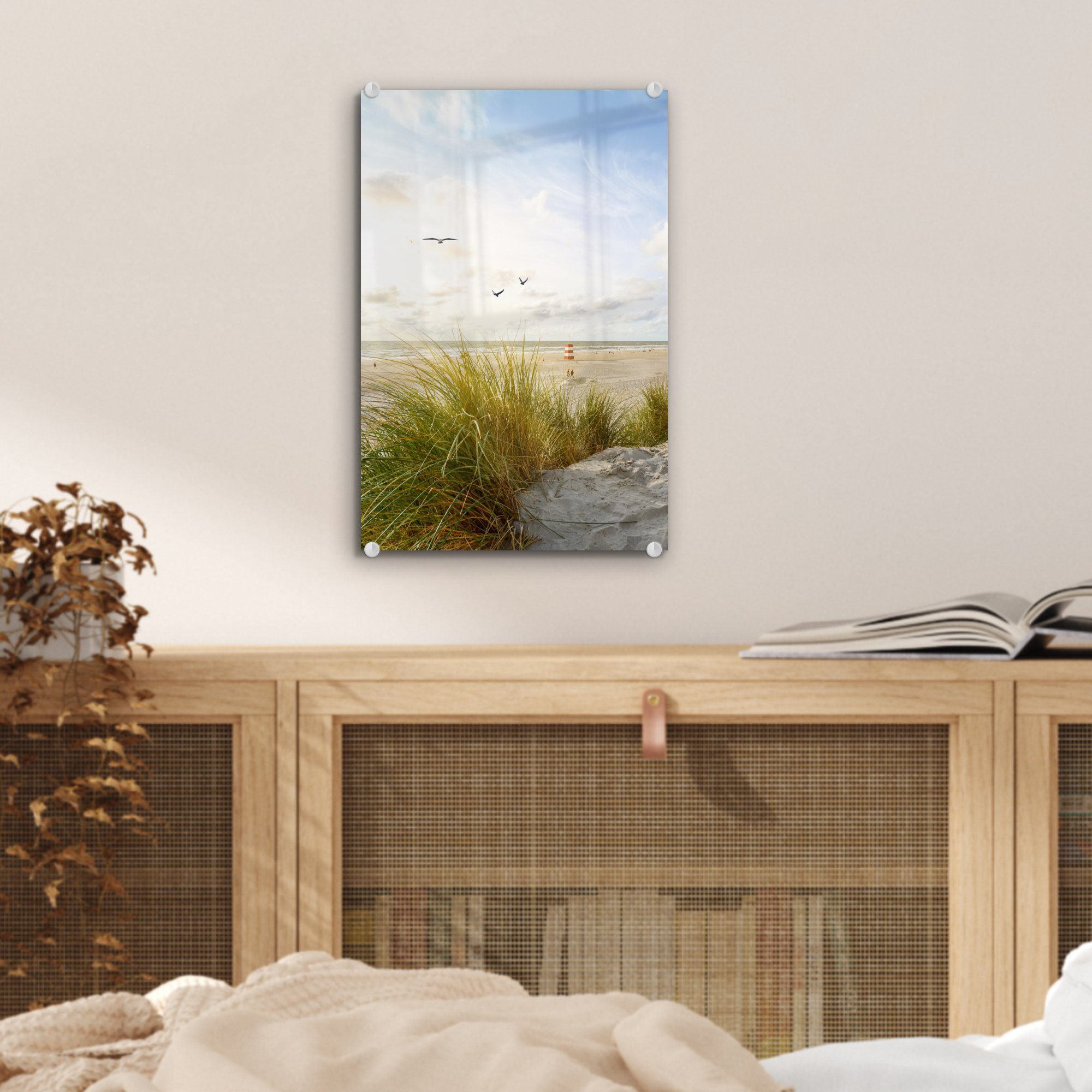 Wanddekoration auf - Glas Strand - Bilder auf Wandbild - - MuchoWow - Foto Glasbilder Meer St), Vögel, (1 Acrylglasbild Glas