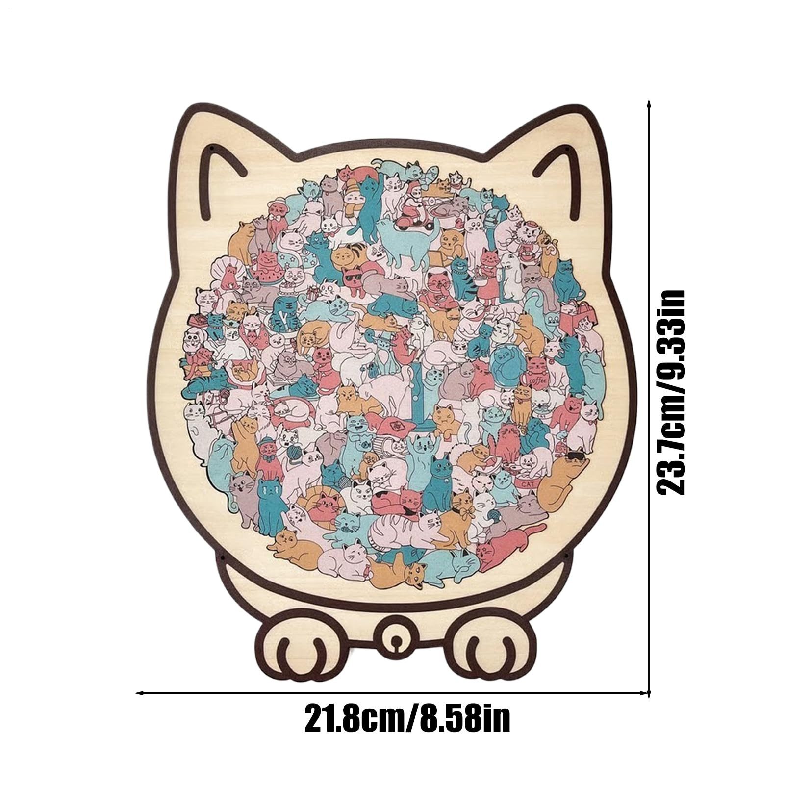 Zaewry Puzzle Katzen-Holzpuzzle für Erwachsene, Holzpuzzle in Morandi-Farben, 135 Puzzleteile, unregelmäßiges Katzenpuzzle mit katzenförmigem Rahmen,Puzzleteile