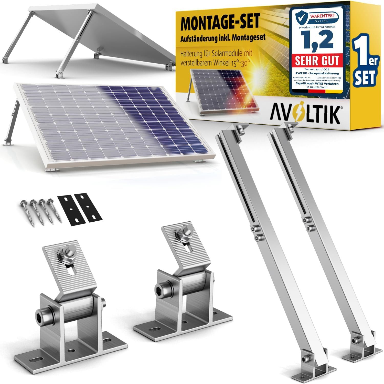 avoltik Solarmodul-Halterung Solarmodul Halterung Alu Aufständerung für Photovoltaik Winkel 15°-30°, (Solarmodul Halterung Alu Aufständerung für Photovoltaik Winkel 15°-30°, Solarmodul Halterung Alu Aufständerung für Photovoltaik Winkel 15°-30°, Farbe silber 1er; 2er; 4er; 6er; 8er Set)