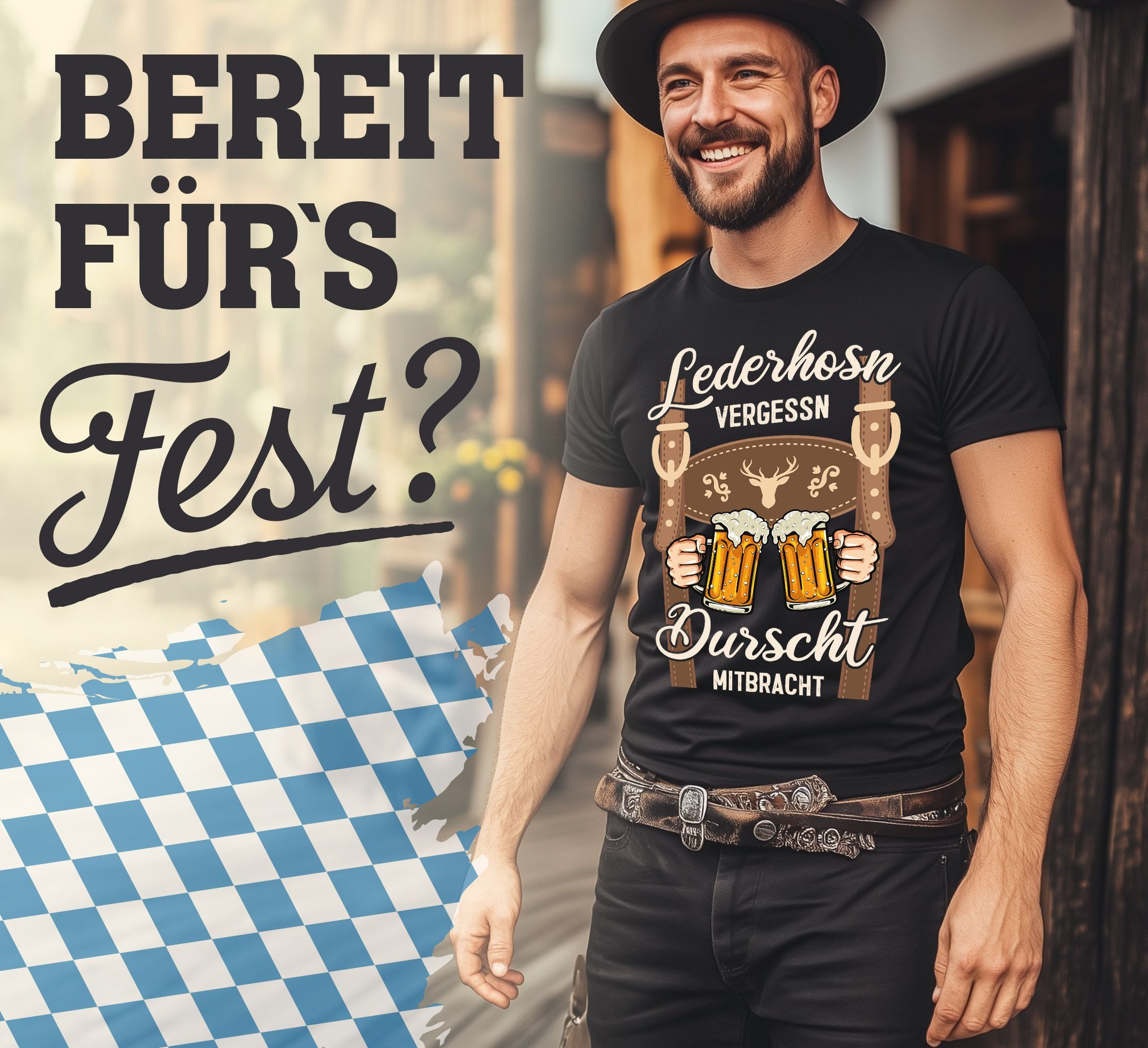 MoonWorks Print-Shirt Herren T-Shirt Trachtenshirt Lederhose günstig online kaufen