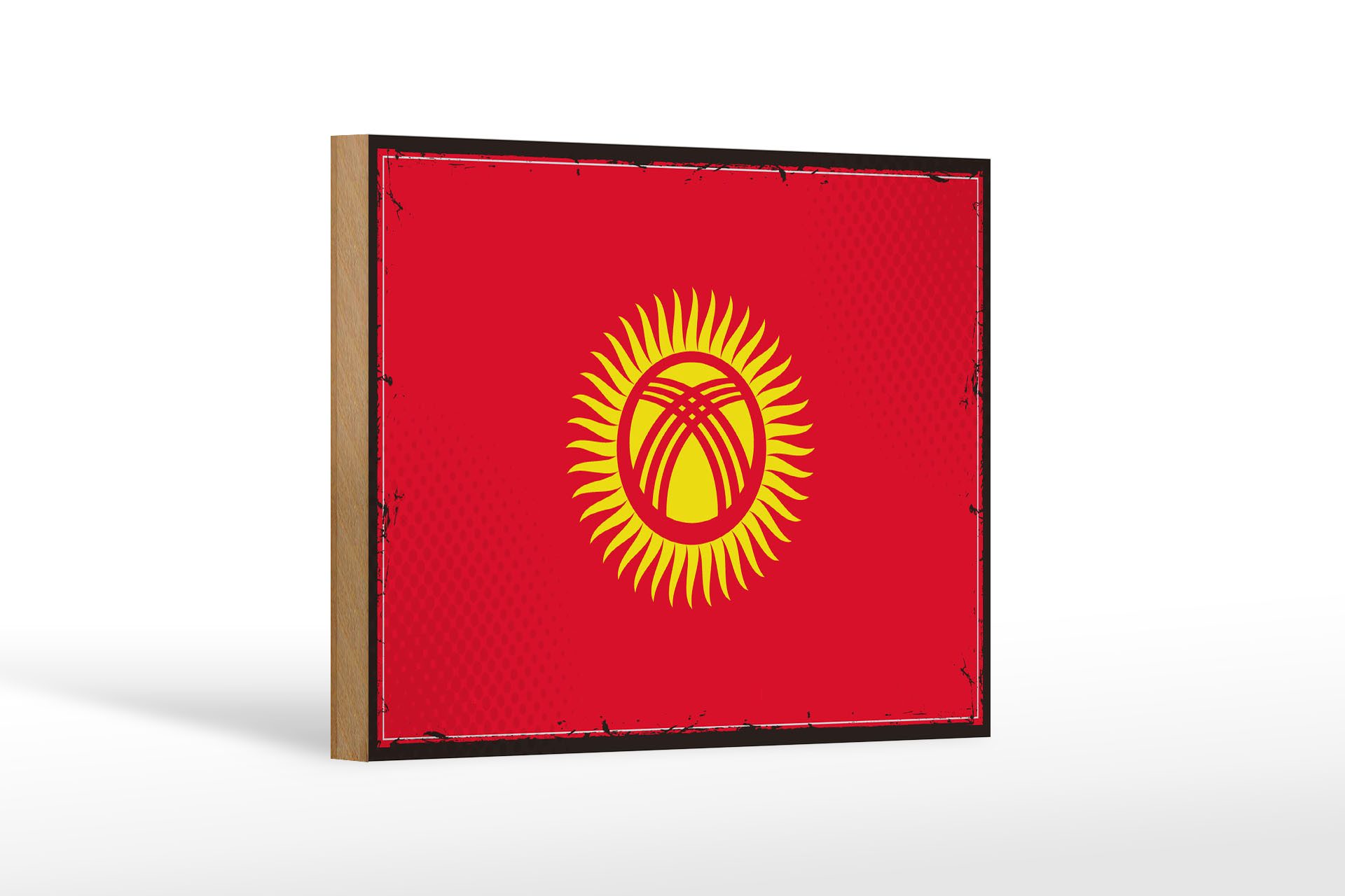 Femer GmbH Holzbild Flagge Kirgisistans 18x12 cm Retro Kyrgyzstan, Flaggen (1 St), Glatte Holzfaserplatte (MDF), vorn beschichtet