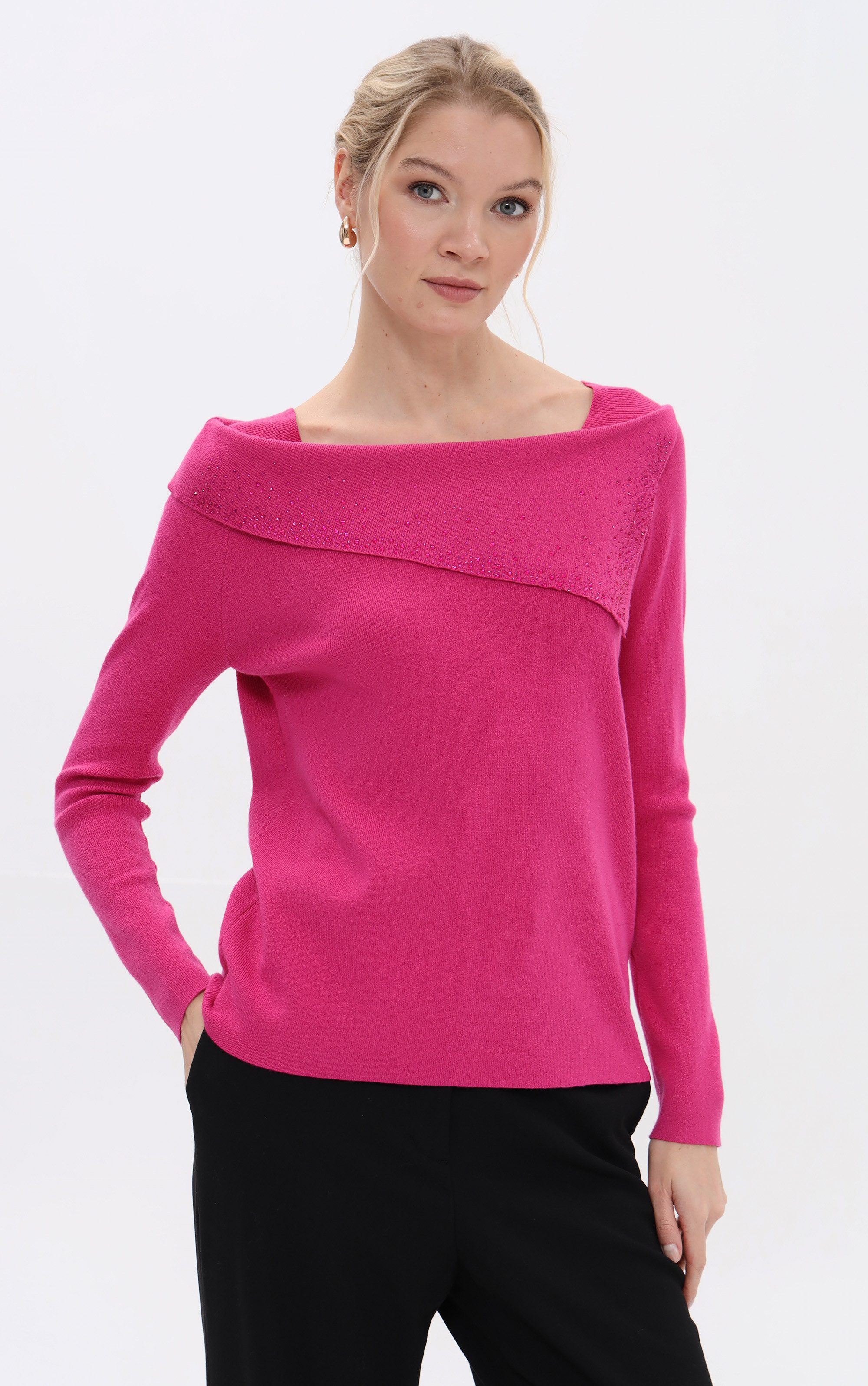 Passioni Strickpullover Off-Shoulder mit Umschlagkragen