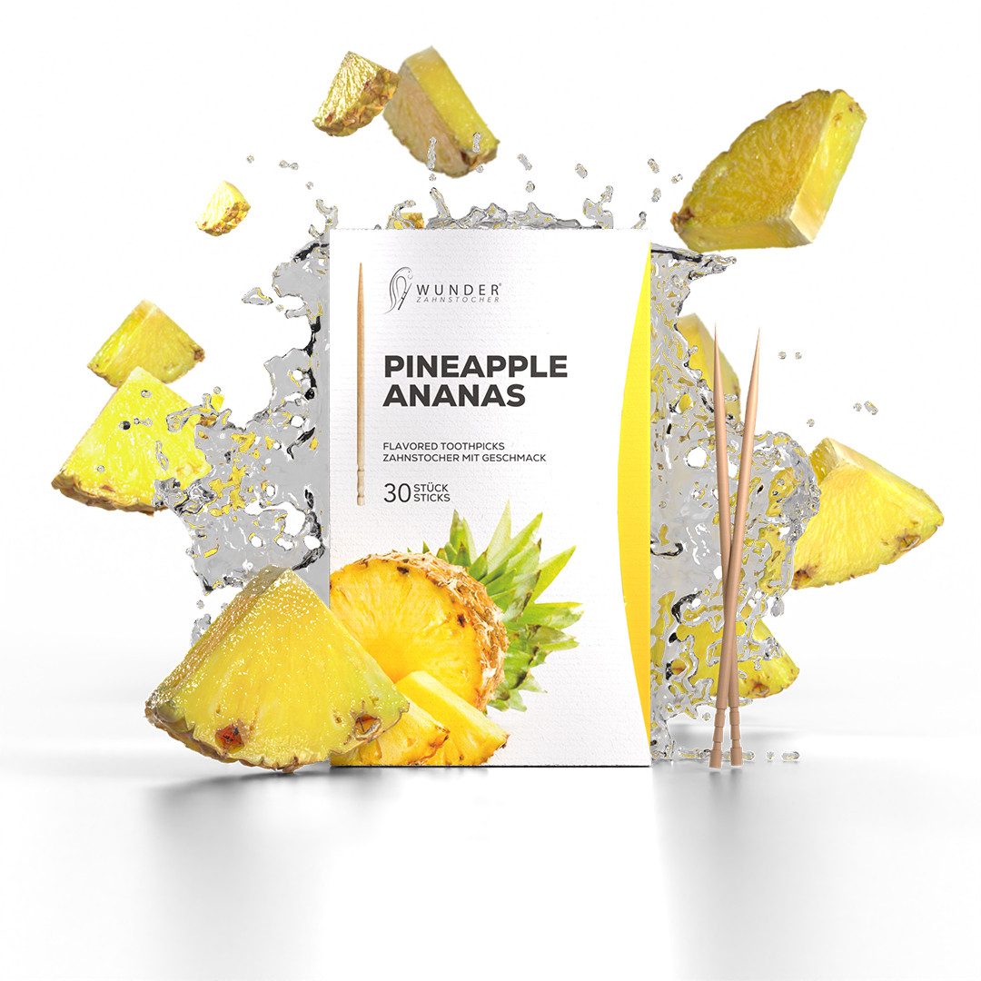 Wunder Zahnstocher Mundpflegecenter mit Geschmack 30x Zahnstocher einzeln verpackt - Ananas, frischer Atem - Alternative zu Kaugummi - Zuckerfrei & kalorienfrei