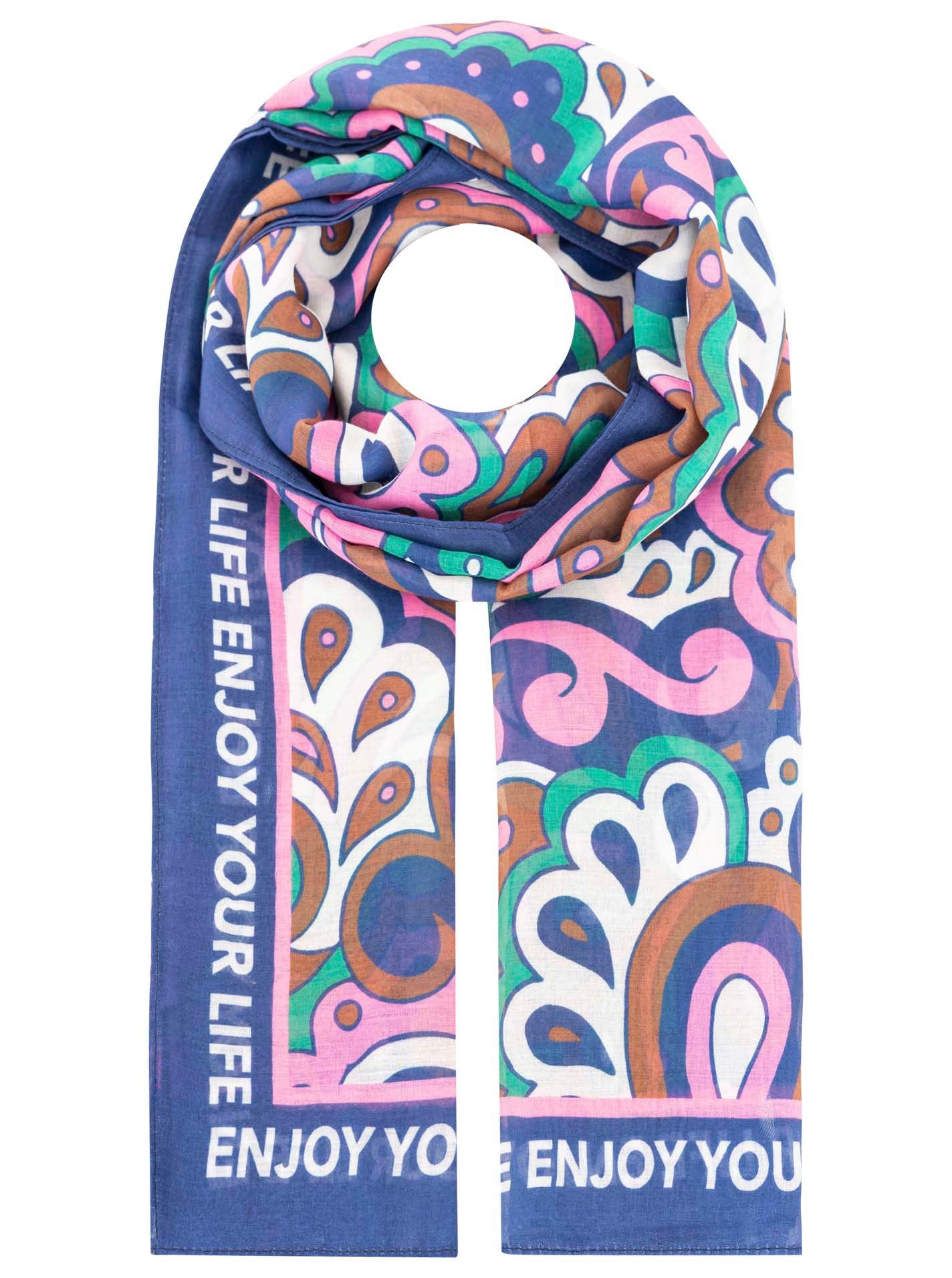 Zwillingsherz Schal "Flower Paisley", farbenfroh, transparent, mit Schriftzug