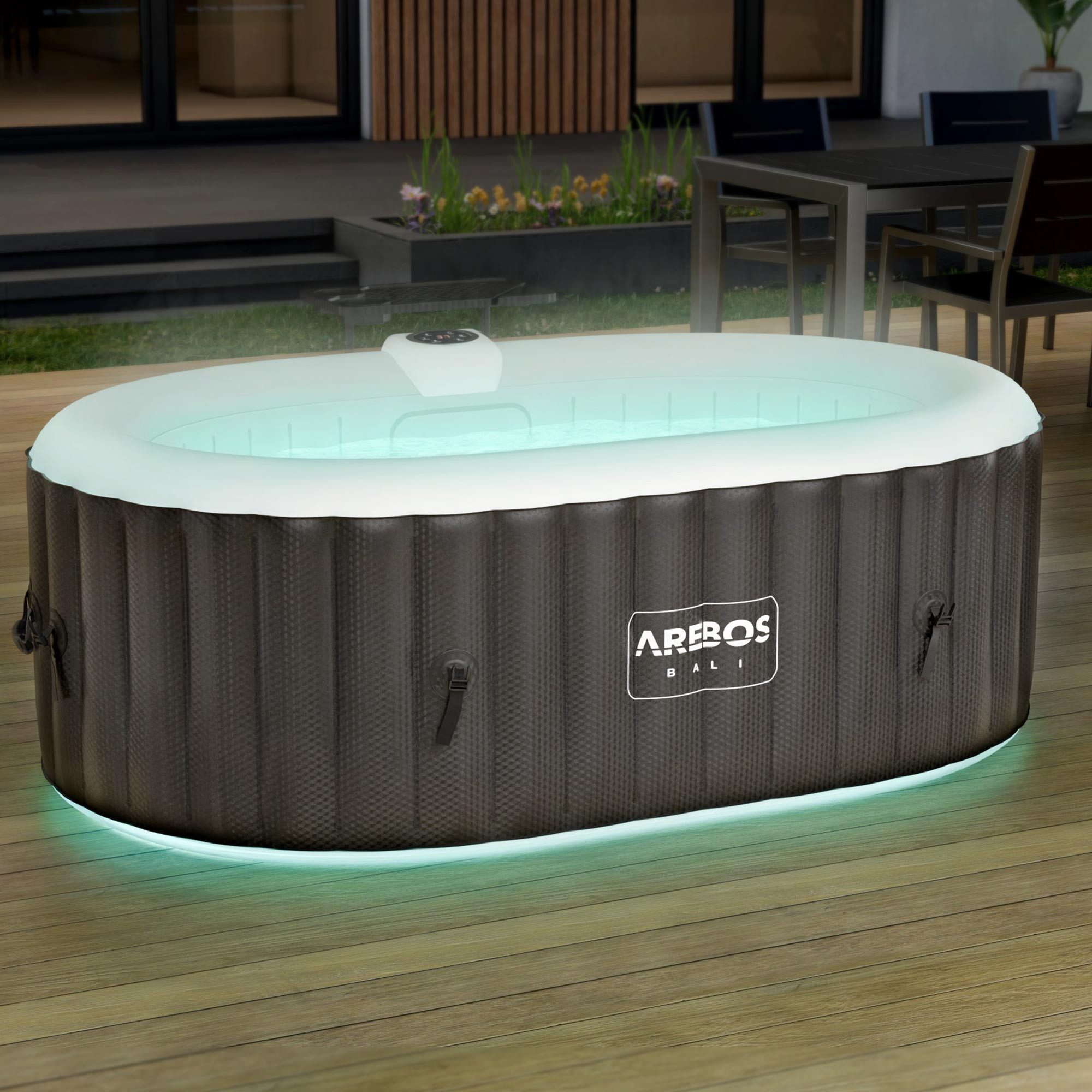 Arebos Whirlpool BALI aufblasbar für 2 Personen mit 90 Massagedüsen, (Komplett-Set, mit LED-Beleuchtung, 190 x 120 cm), für Outdoor & Indoor