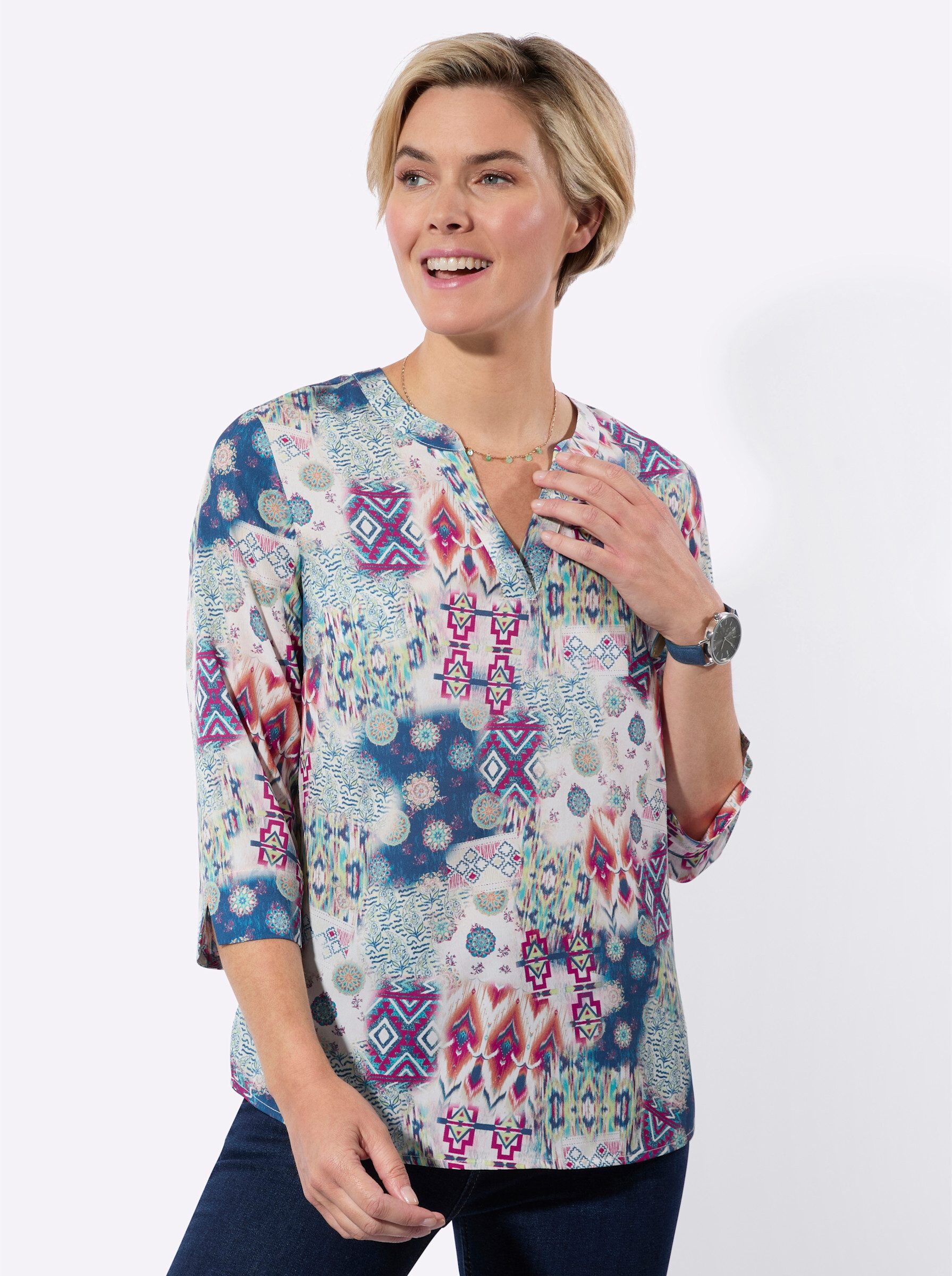 Klassische Bluse Schlupfbluse 3/4-Arm