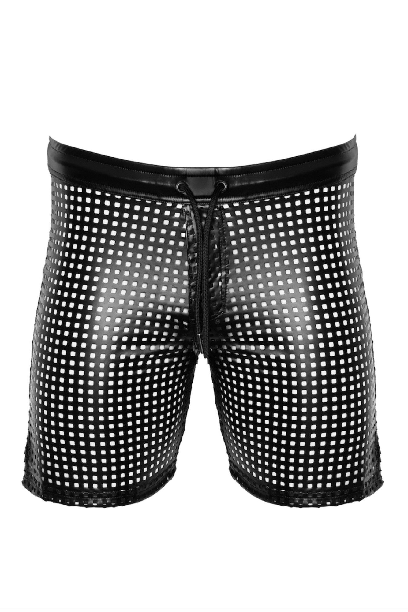 Noir Handmade Men Collection Boxershorts Schwarze lange Herren wetlook Shorts perforiert glänzend elastischer B