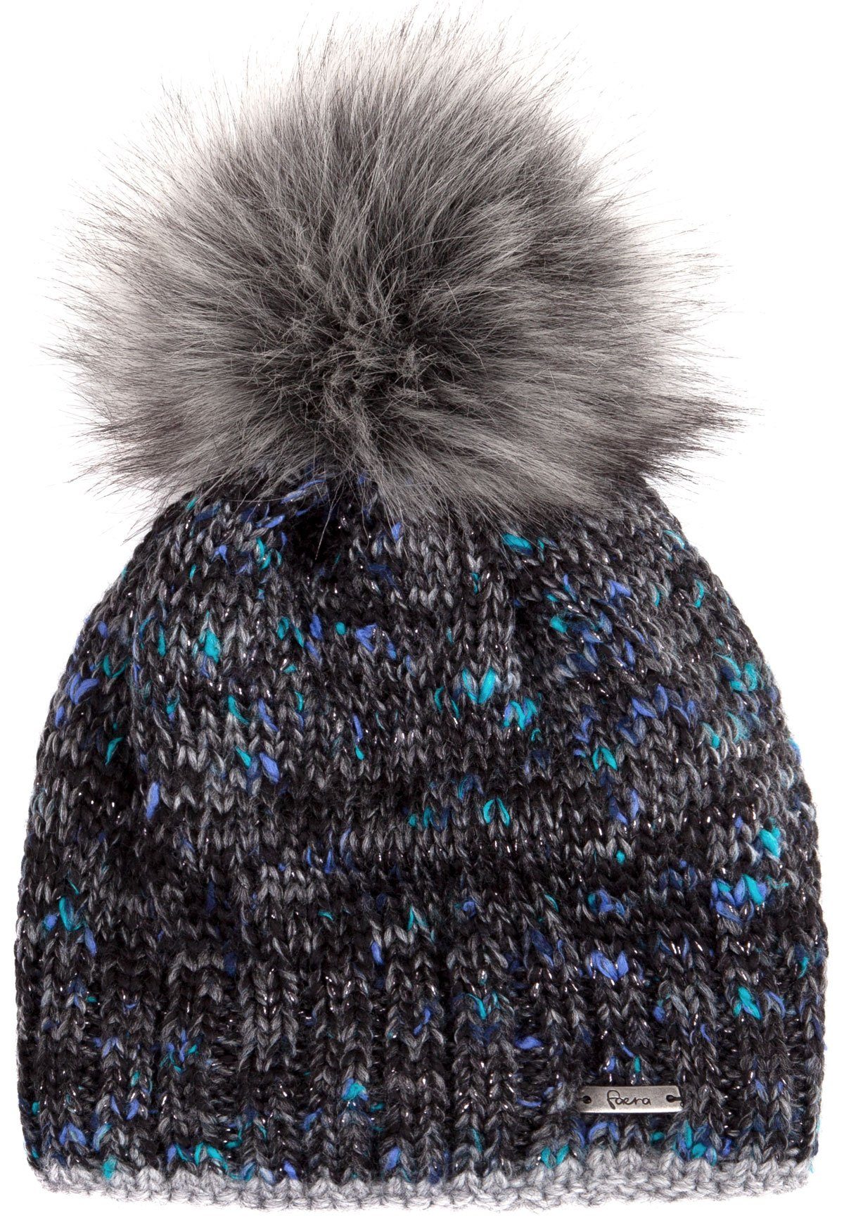 Faera Bommelmütze Wintermütze schwarz Haube gefüttert Beanie Damen Strickmütze Mütze Winter