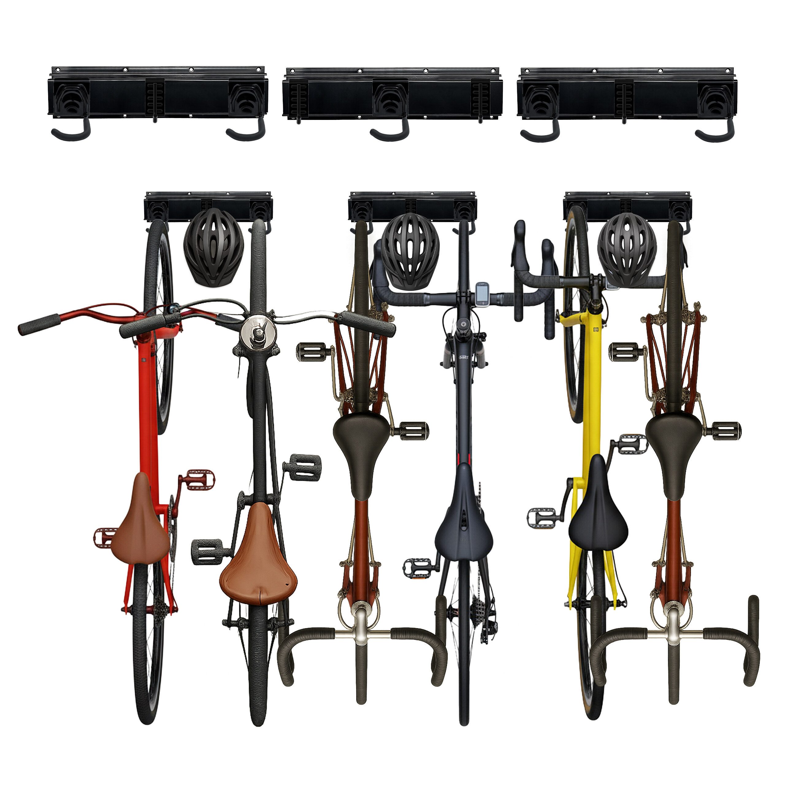 relaxdays Fahrradwandhalterung Fahrrad Wandhalterung mit Schiene (6-tlg), 6 Fahrräder + 6 Helme
