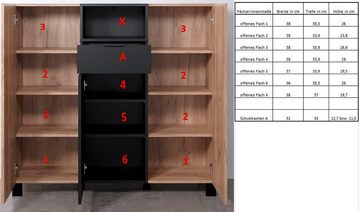 INOSIGN Highboard Kriens, Hochschrank Eiche, hellbraun / schwarz matt, Breite 125cm, Höhe 117cm