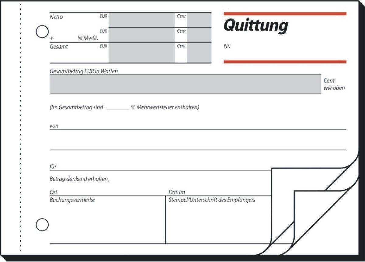 Formularblock Formularbuch Quittung A6 quer VE=3x50 Blatt