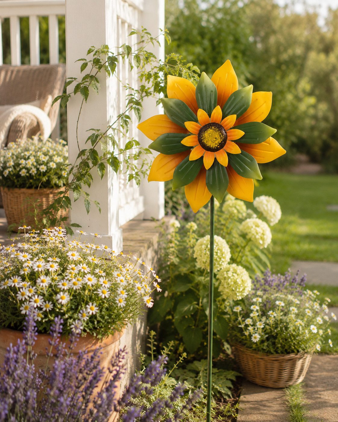 finehomegarden Gartenstecker Windrad Sonnenblume Windspiel Metall gelb/grün Ø35cm H125cm (1-St) Windmühle Garten Stecker Dektation Herbst – Bild 2 von 2