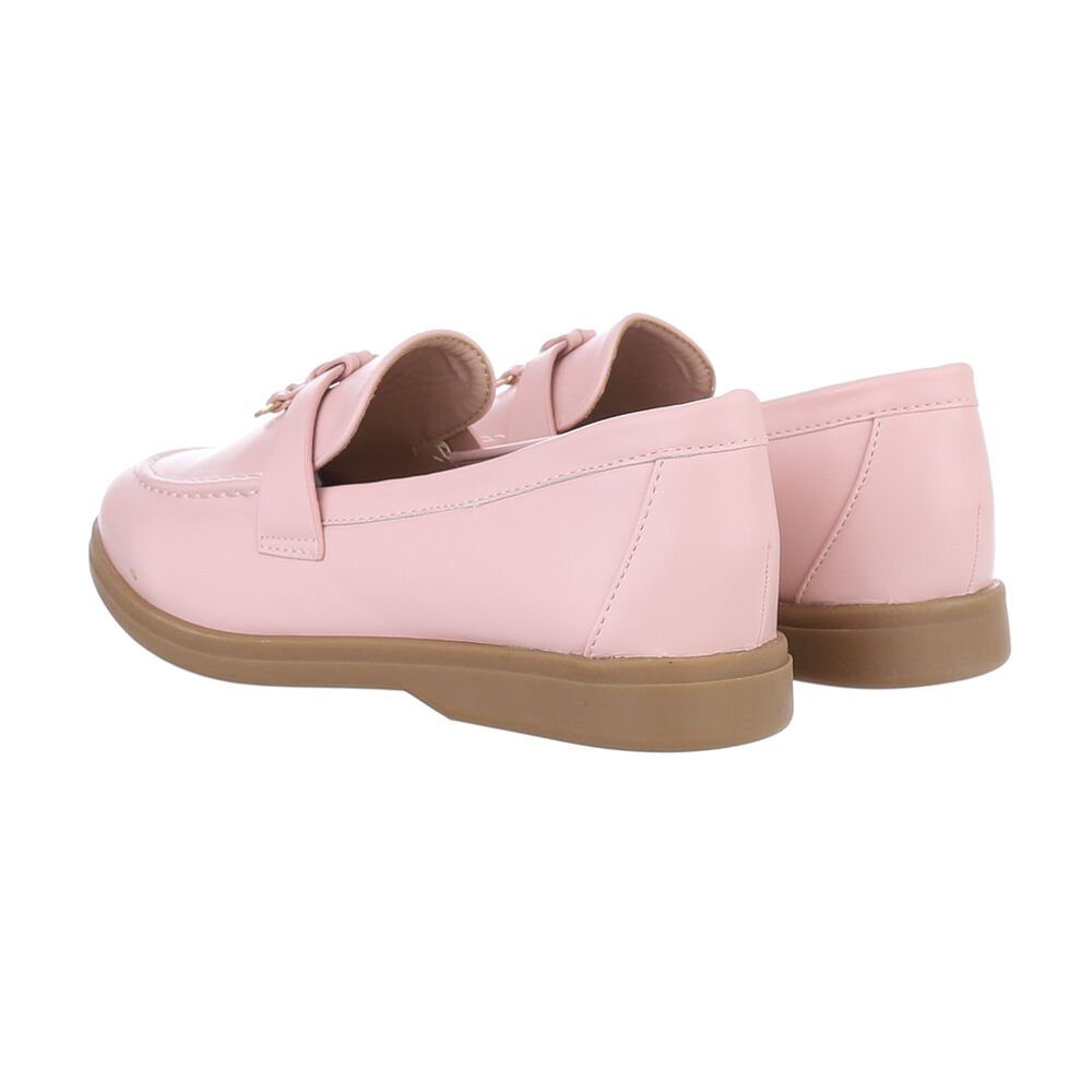 Ital-Design Damen Mokassins Freizeit Slipper Blockabsatz Mokassins in Rosa