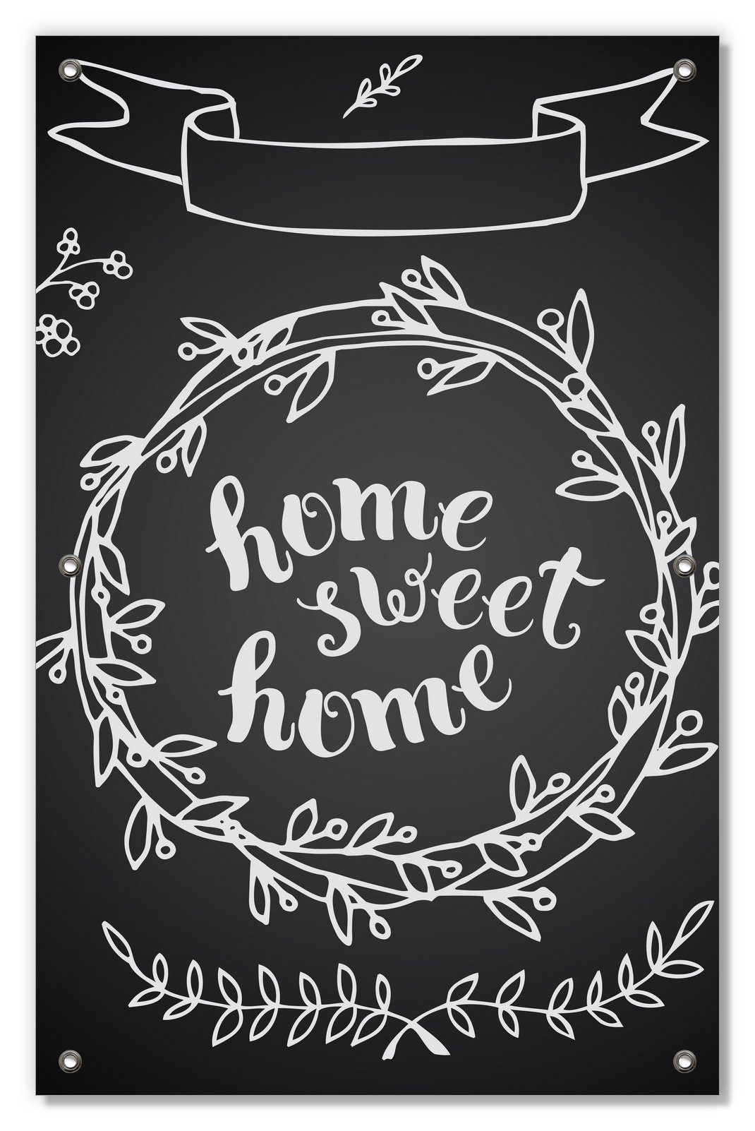 Sonnenschutz Home sweet Home  Weiß auf Schwarz, Wallario, blickdicht, mit Saugnäpfen, wiederablösbar und wiederverwendbar