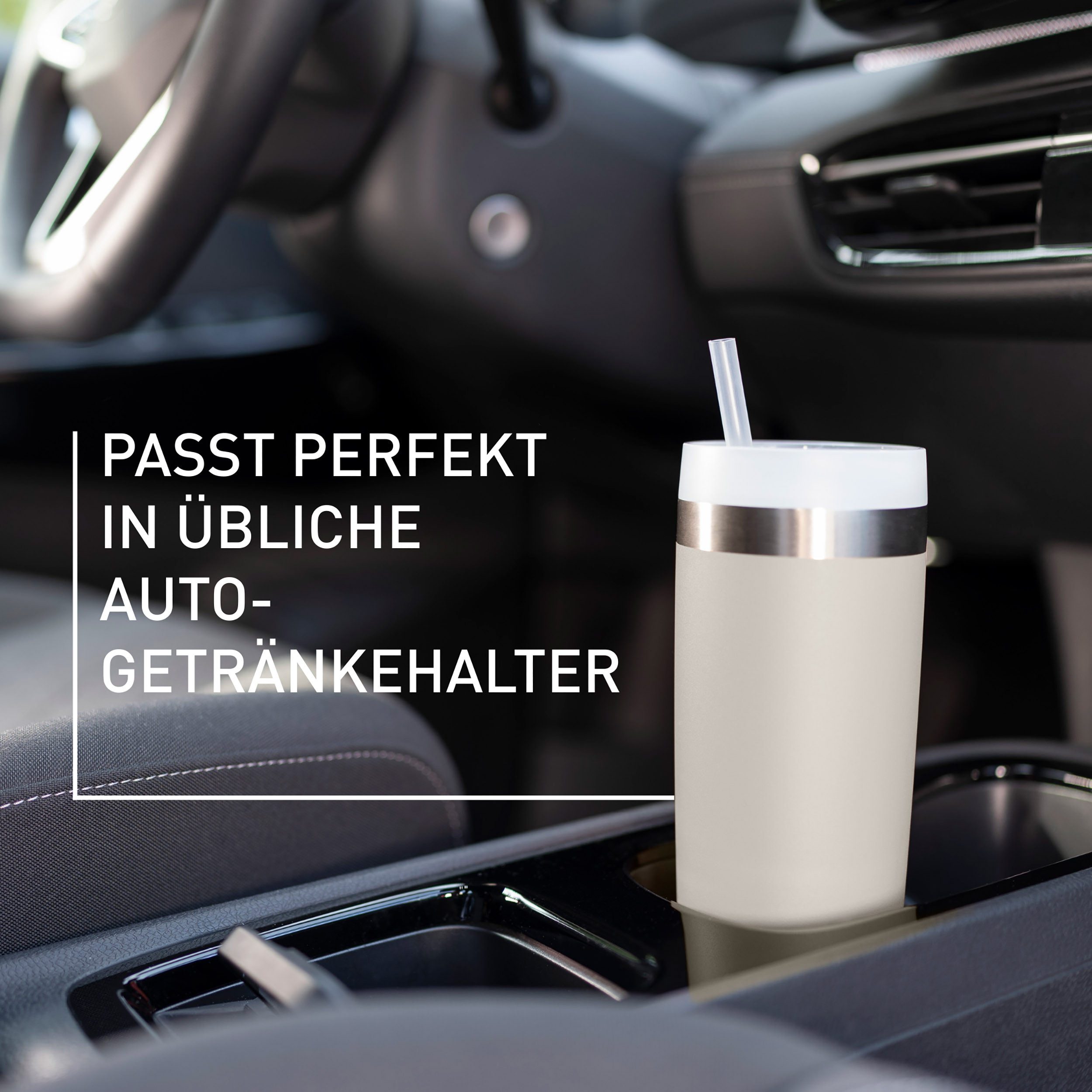 Emsa Isolierflasche Travel Mug Cool³, 3 Deckelpositionen, für gängige Autohalterungen, inkl. Strohhalm