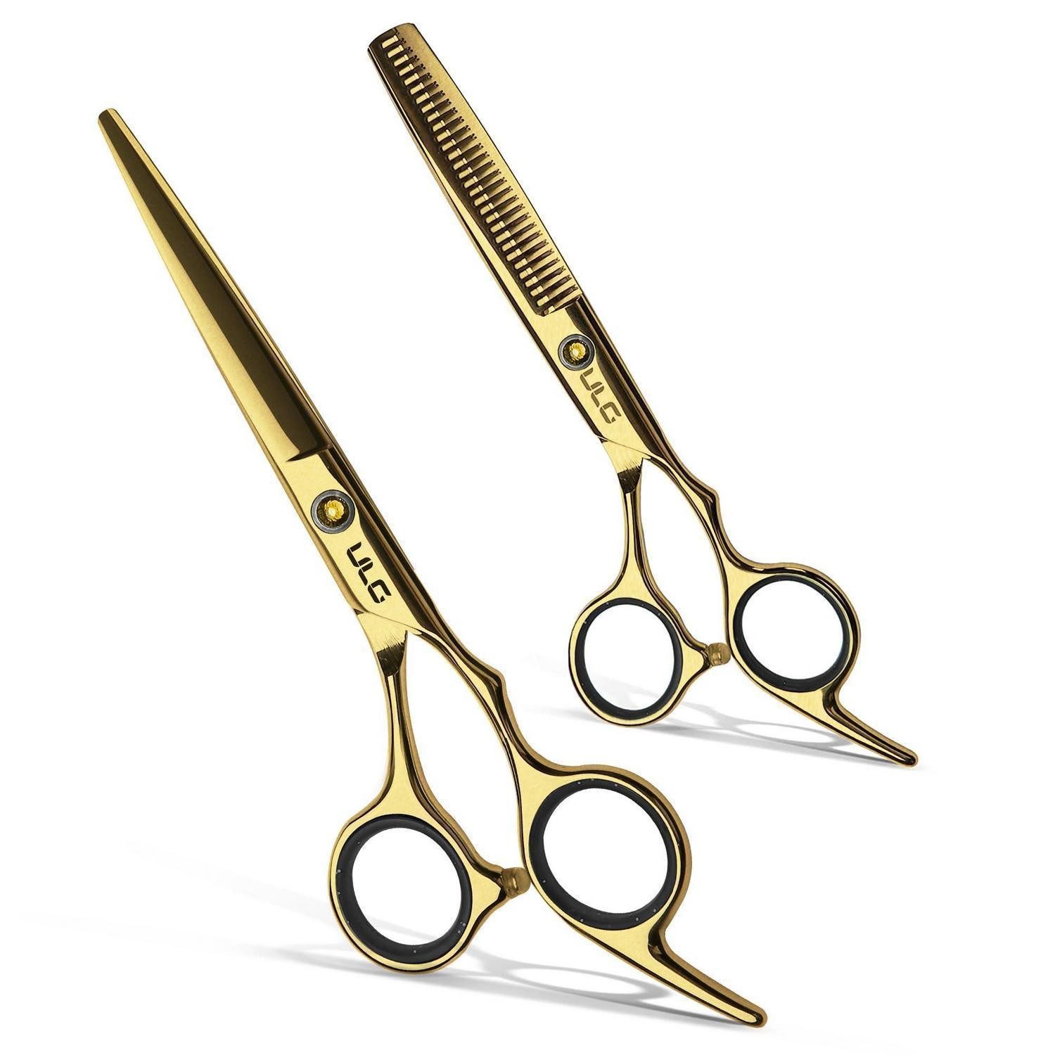 LuxusKollektion Haarschere Haarschneide- und Ausdünnungsset Gold 16,5 cm